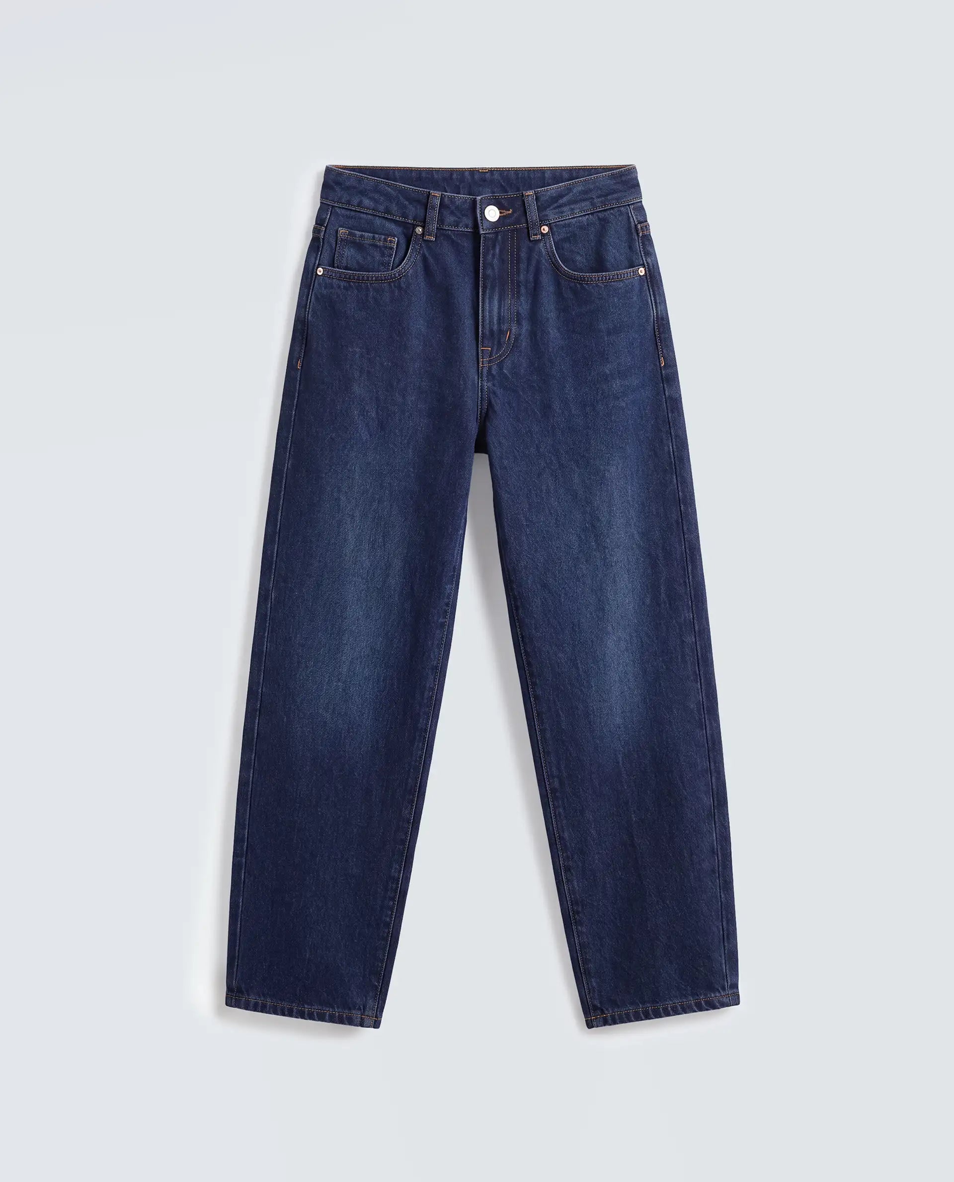 Rareism Women's Talbin Dark Blue Cotton Tall Barrel Fit Plain Jeans