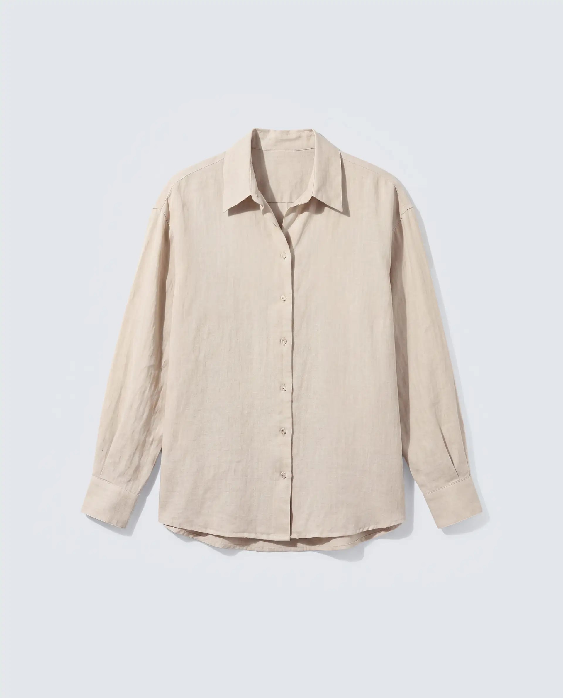 Rareism Women's Uganda Beige Linen Fabric Spread Collar Regular Plain Shirt
