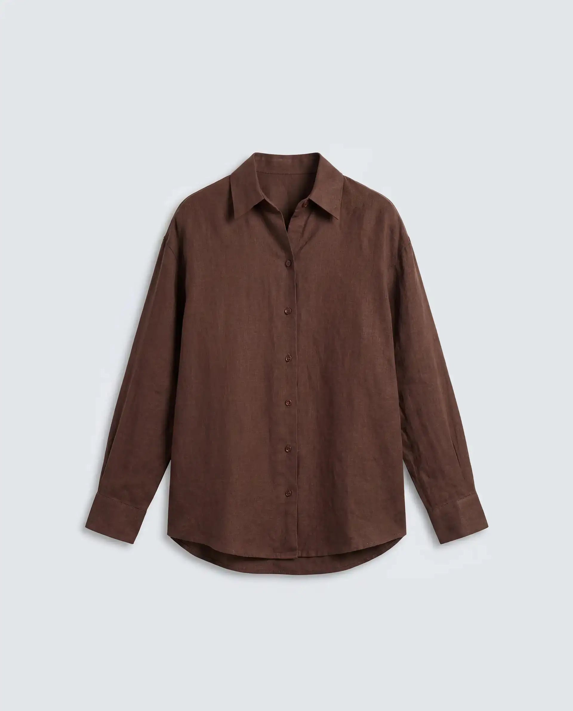 Rareism Women's Uganda Brown Linen Fabric Spread Collar Regular Plain Shirt
