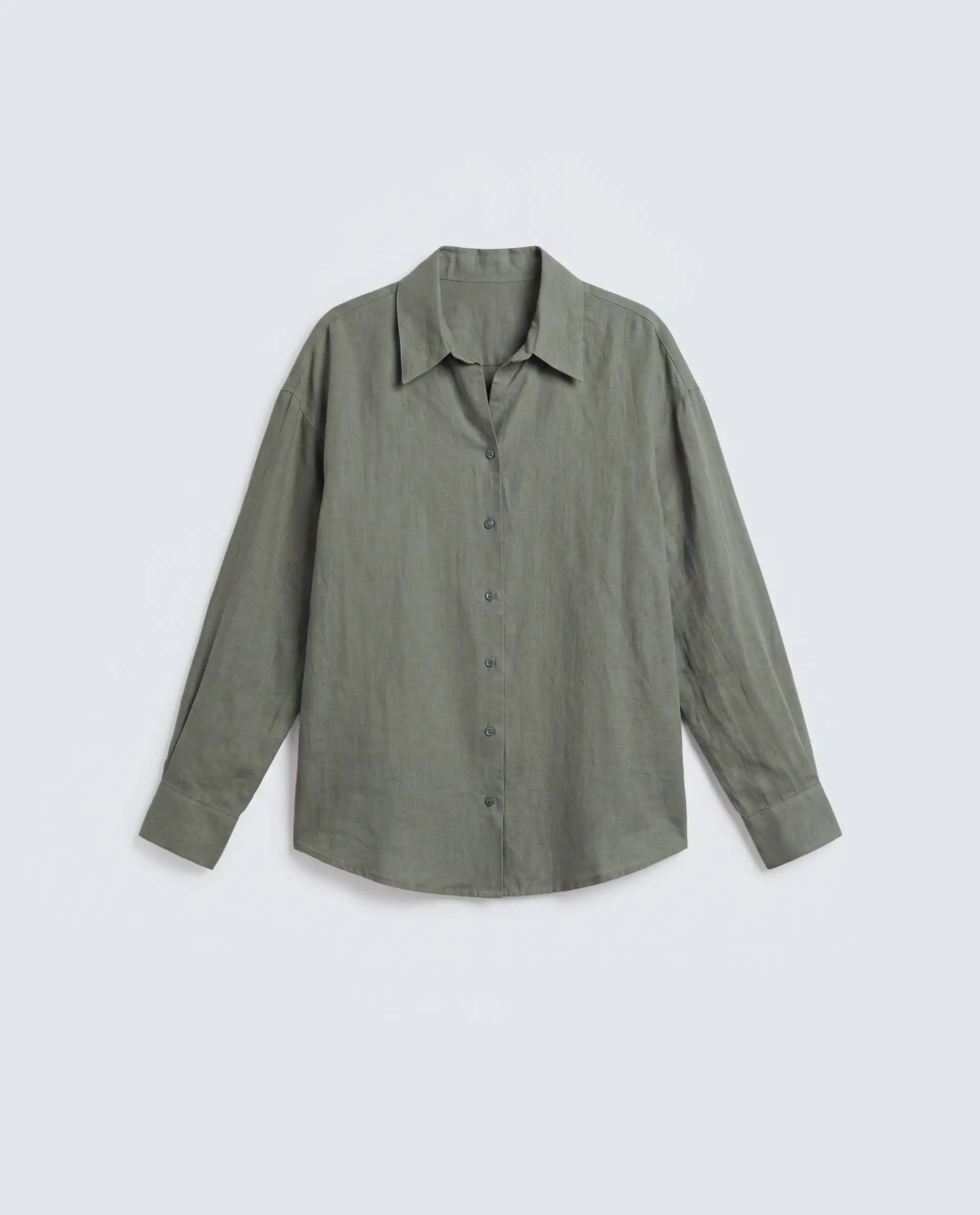Rareism Women's Uganda Dusky Green Linen Fabric Spread Collar Regular Plain Shirt
