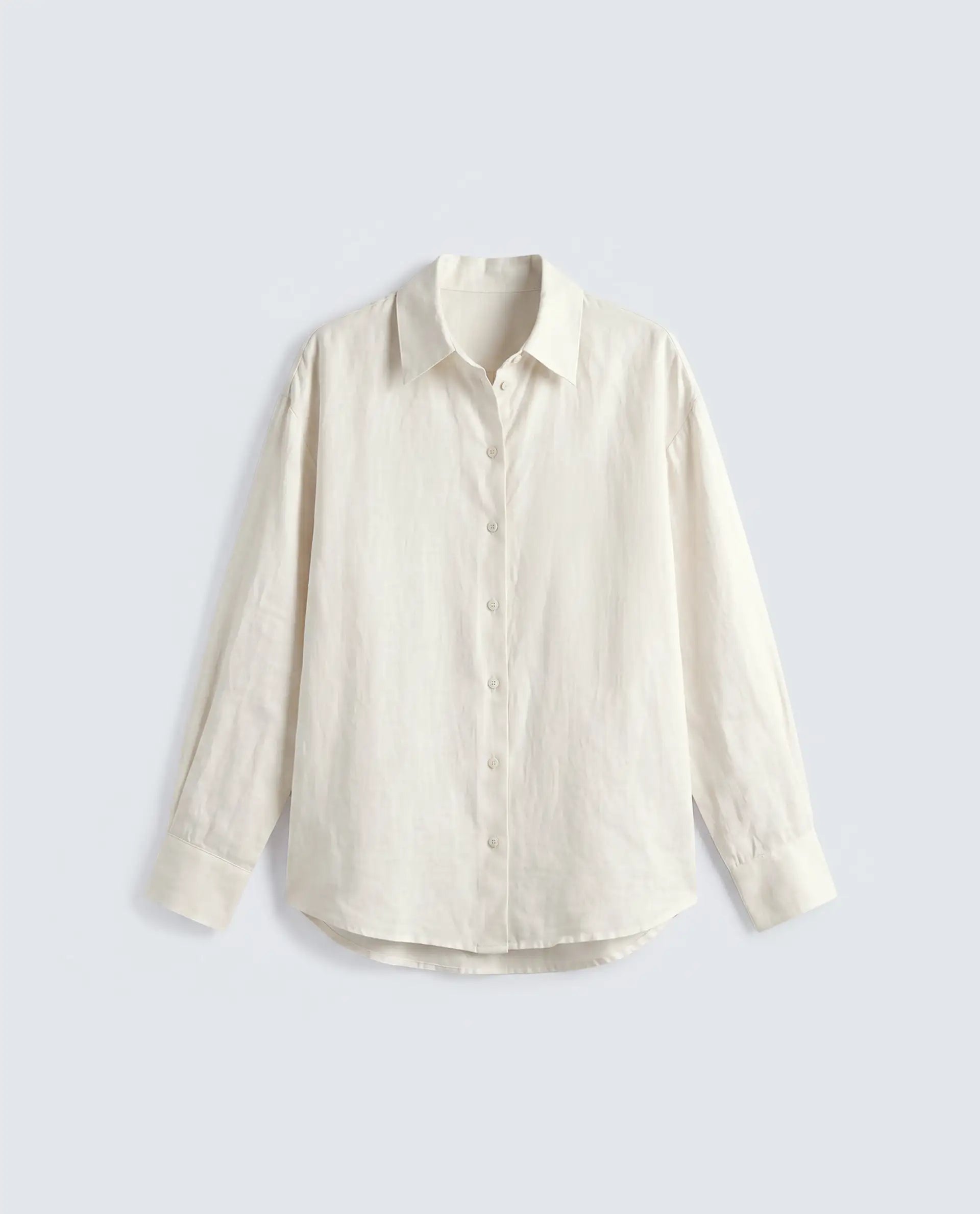 Rareism Women's Uganda White Linen Spread Collar Regular Plain Shirt