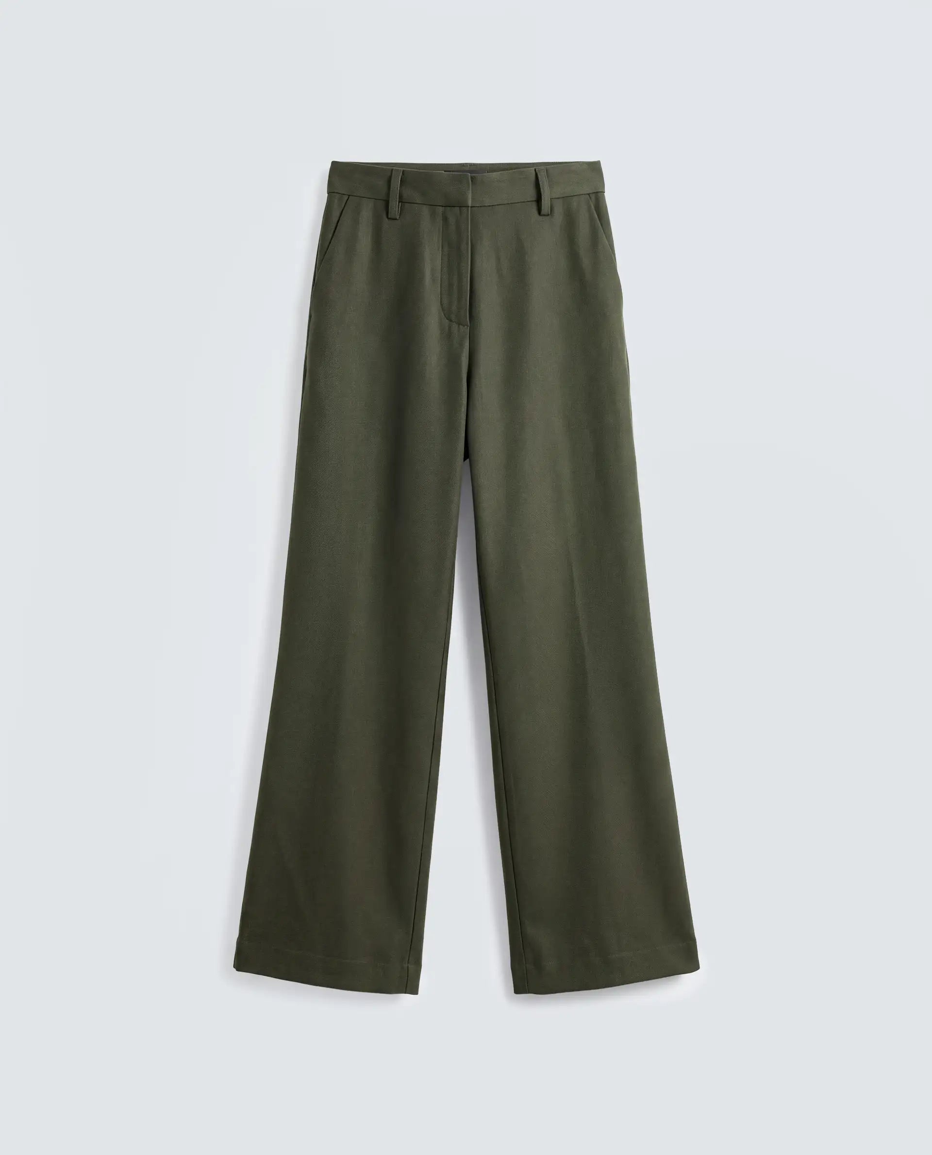 Rareism Women's Vrait Olive Polyester Straight Plain Trouser