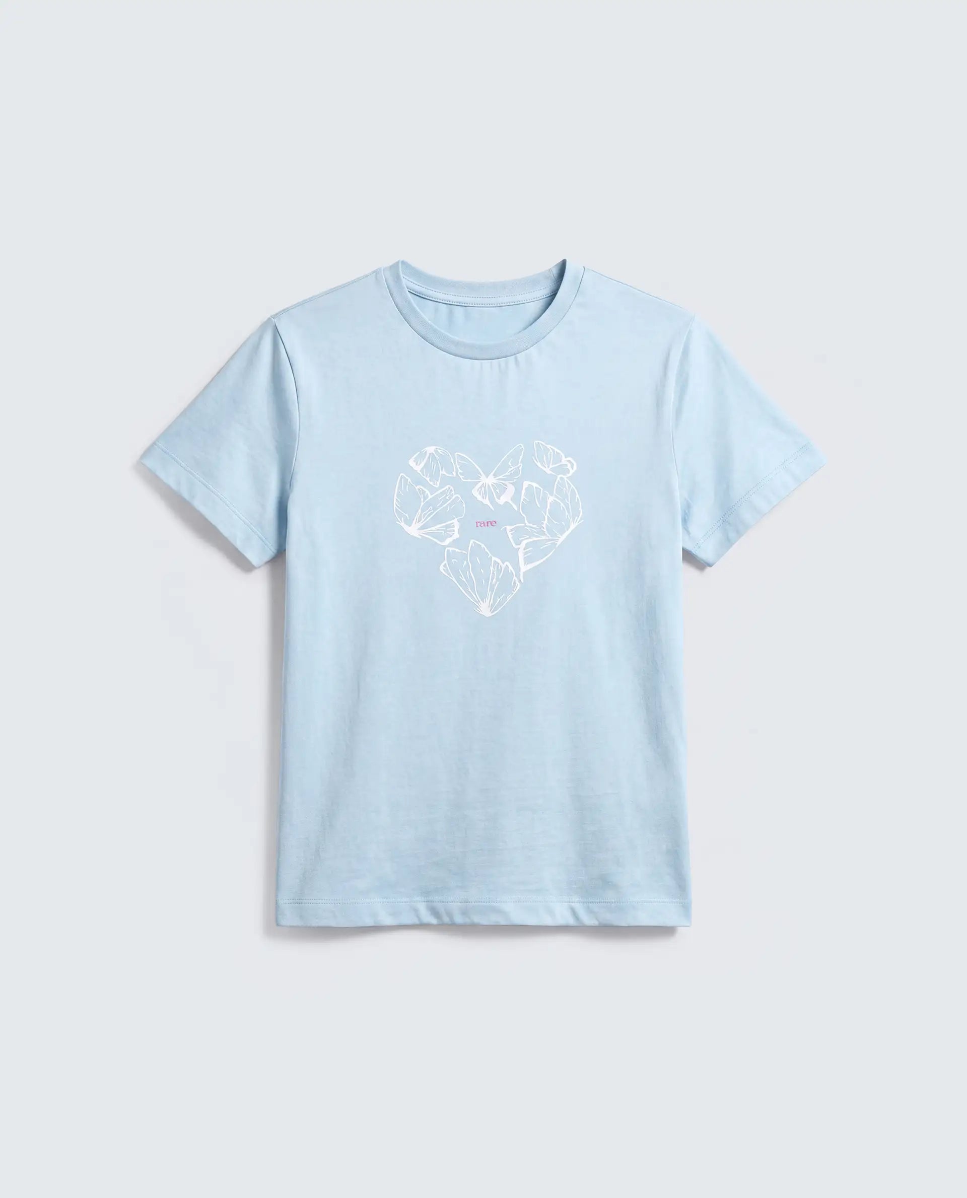 Rareism Women's Zelly Light Blue Cotton Crew Neck Pull-On Regular Object Print T-Shirt
