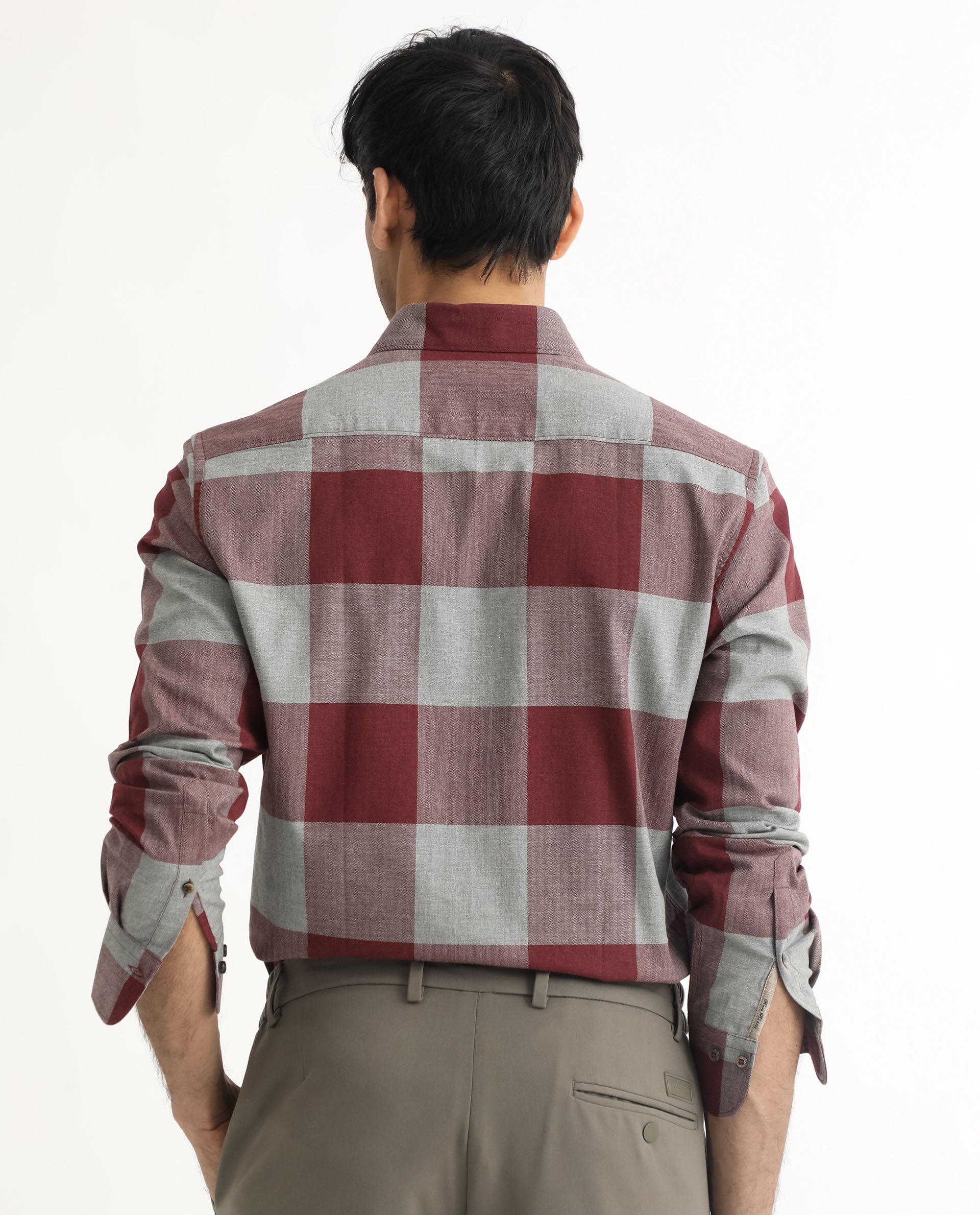 Rare Rabbit Men's Harter Maroon Cotton Fabric Full Sleeves Checks Shirt