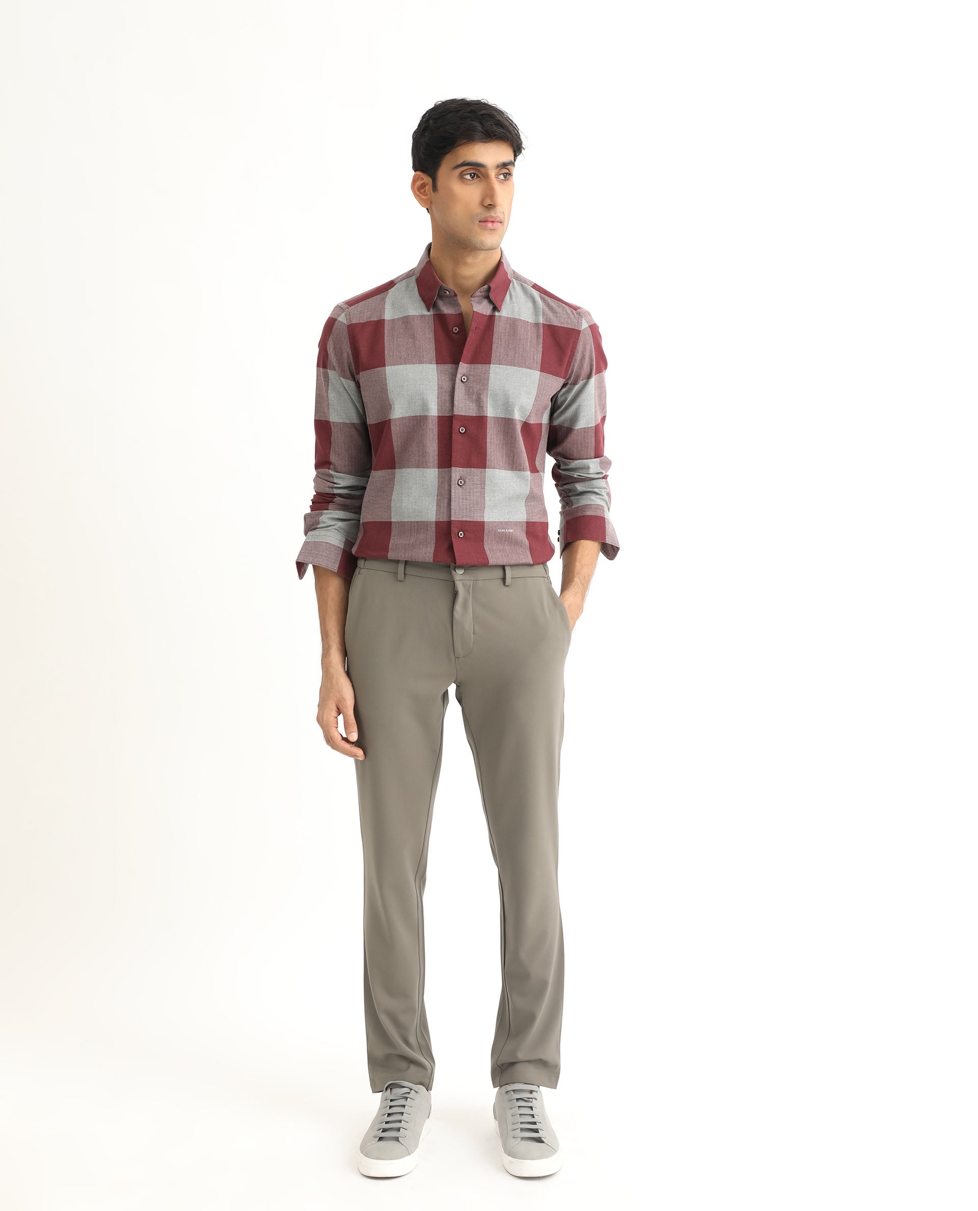 Rare Rabbit Men's Harter Maroon Cotton Fabric Full Sleeves Checks Shirt