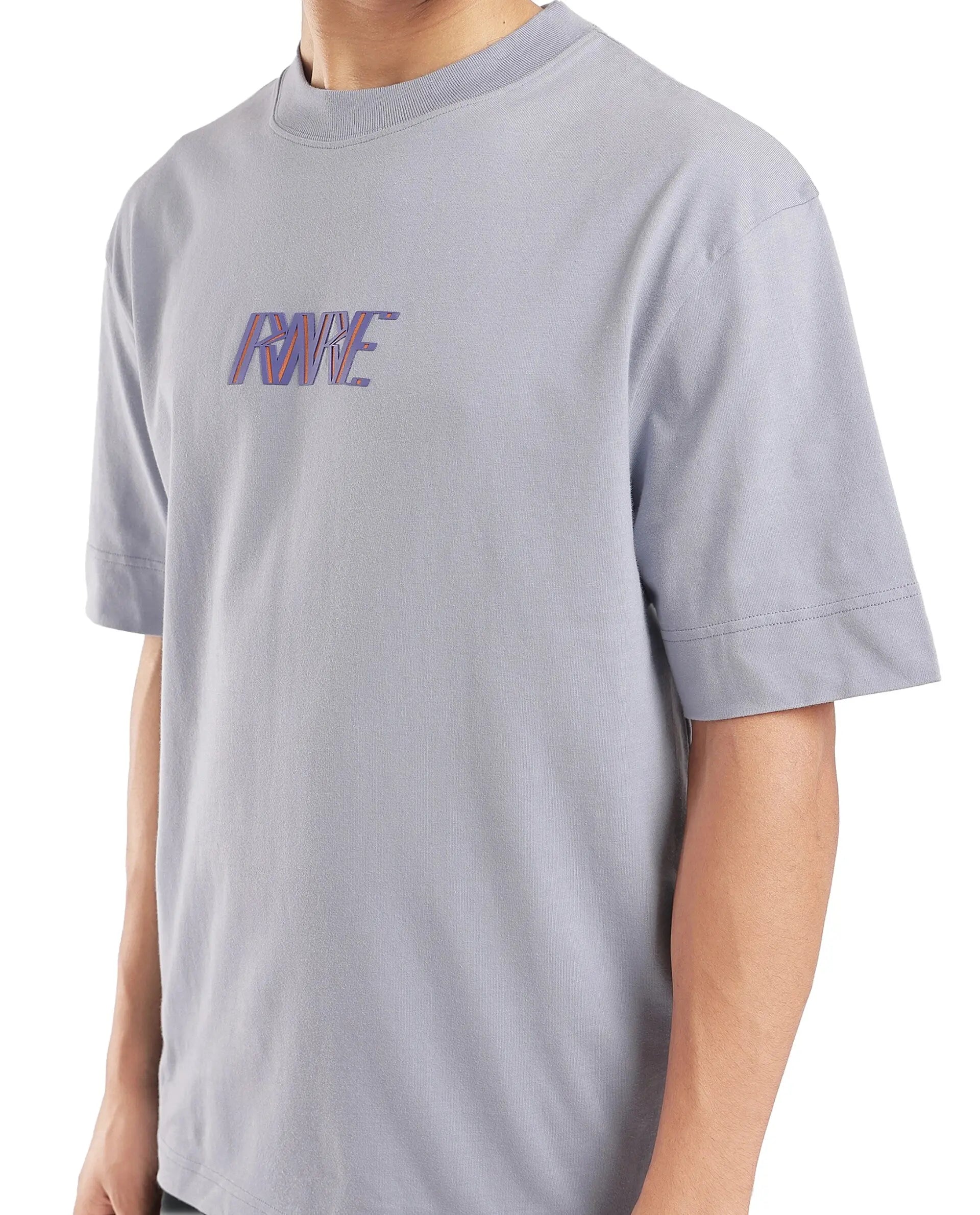 Rare Rabbit Men Harve Light Blue Cotton Fabric Short Sleeve Crew Neck Boxy Fit Printed T-Shirt