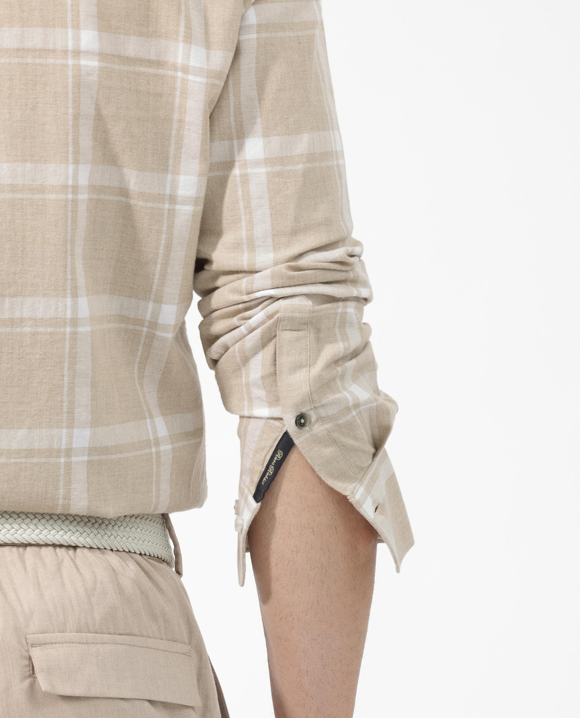 Rare Rabbit Men's Hase Beige Cotton Fabric Full Sleeve Checks Shirt