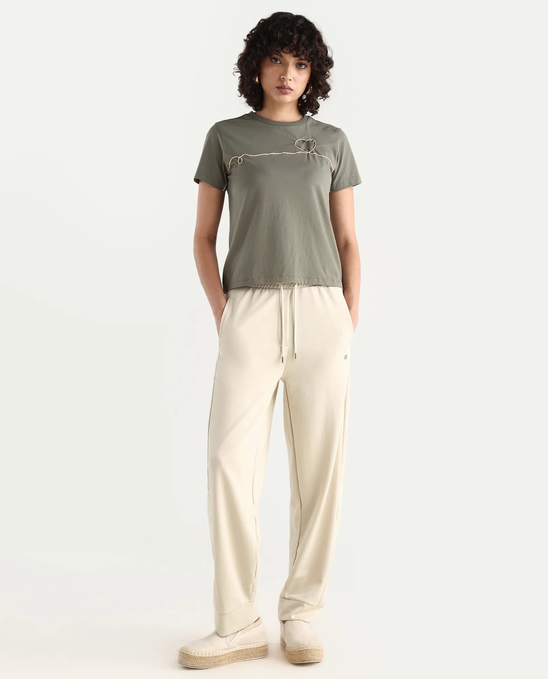 Rareism Women's Hastane Off White Modal Blend Ankle Length Regular Fit Track Pant