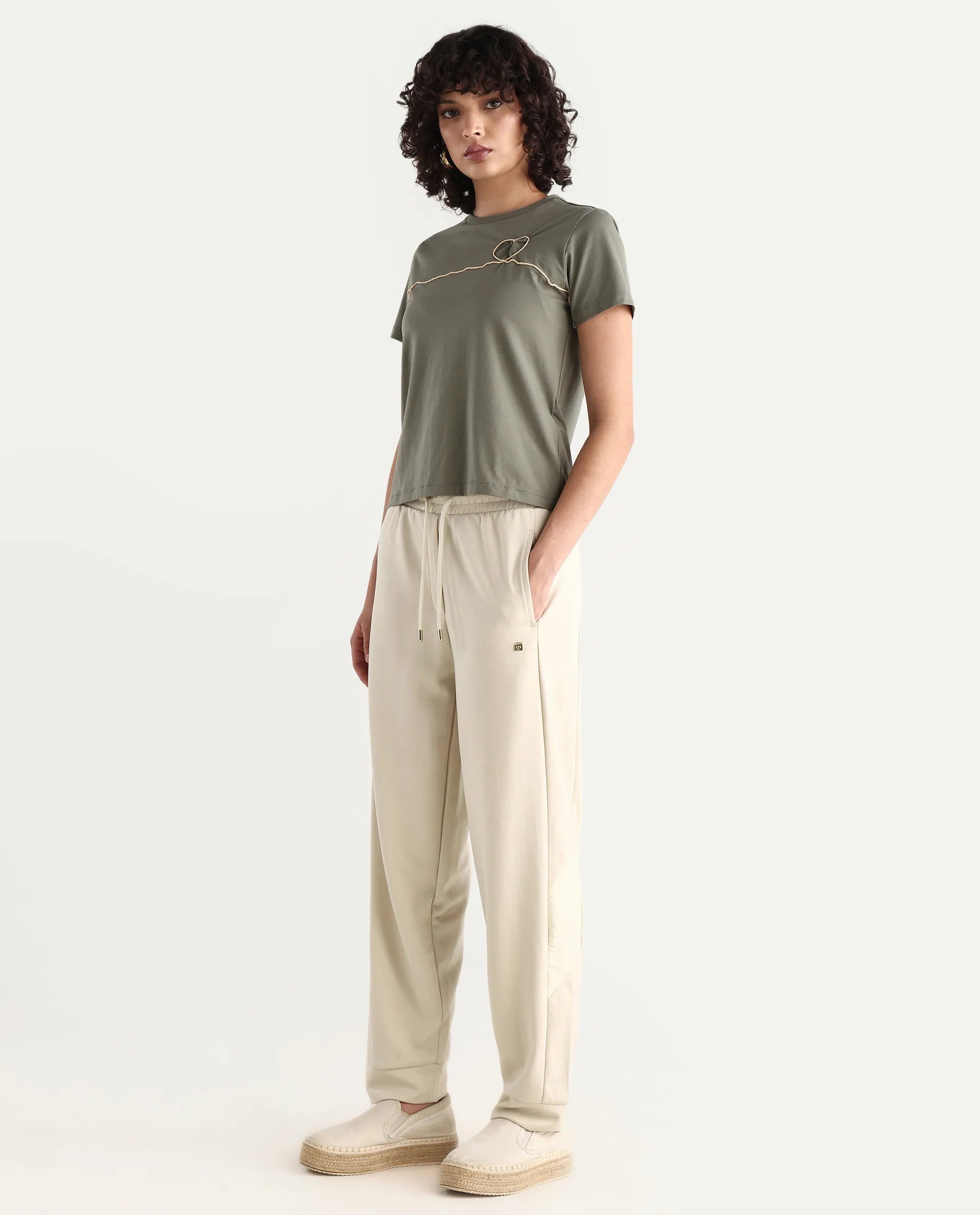 Rareism Women's Hastane Off White Modal Blend Ankle Length Regular Fit Track Pant