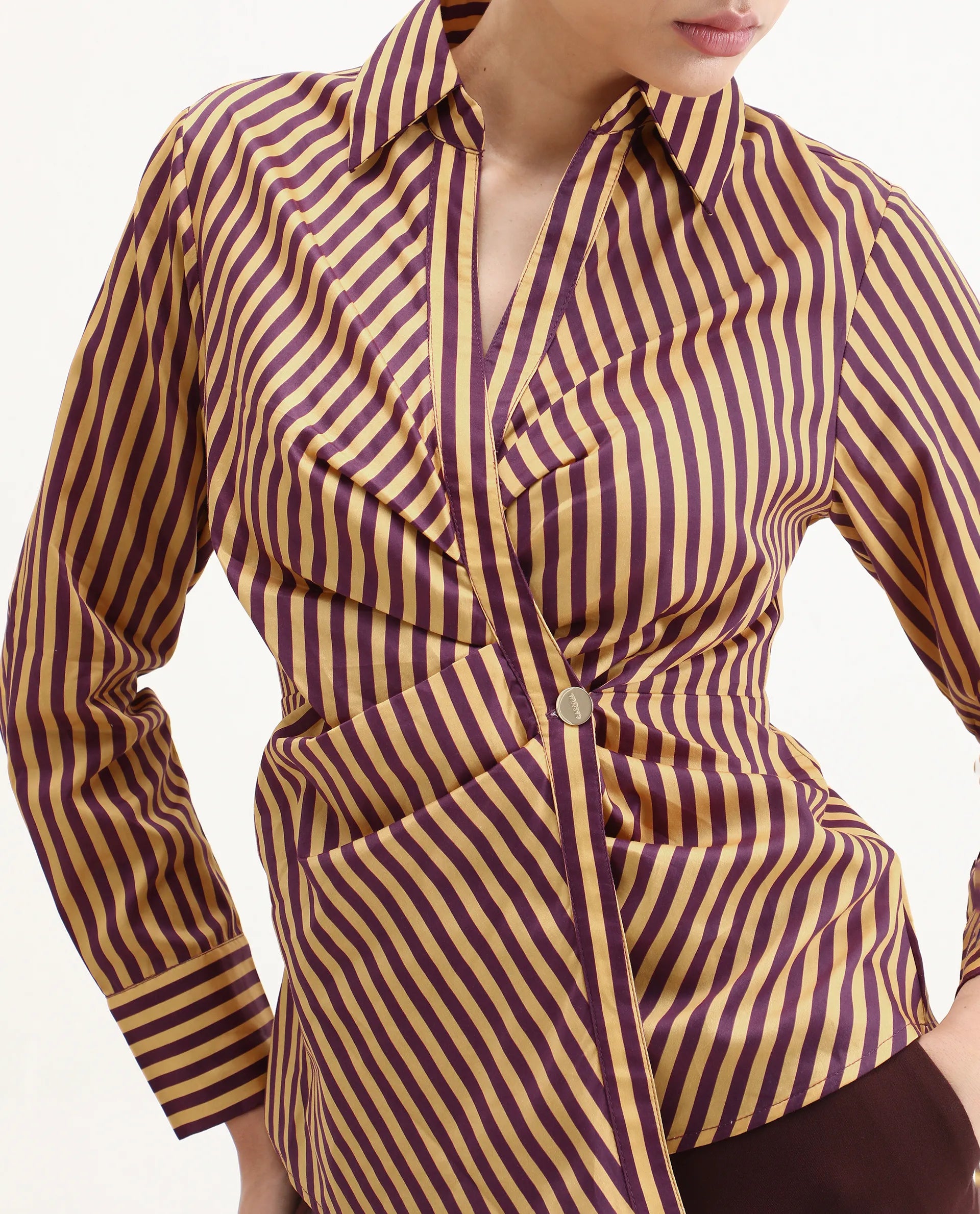 Rareism Women's Hatay Light Multi Cotton Blend Johnny Collar Geometric Print Regular Fit Top