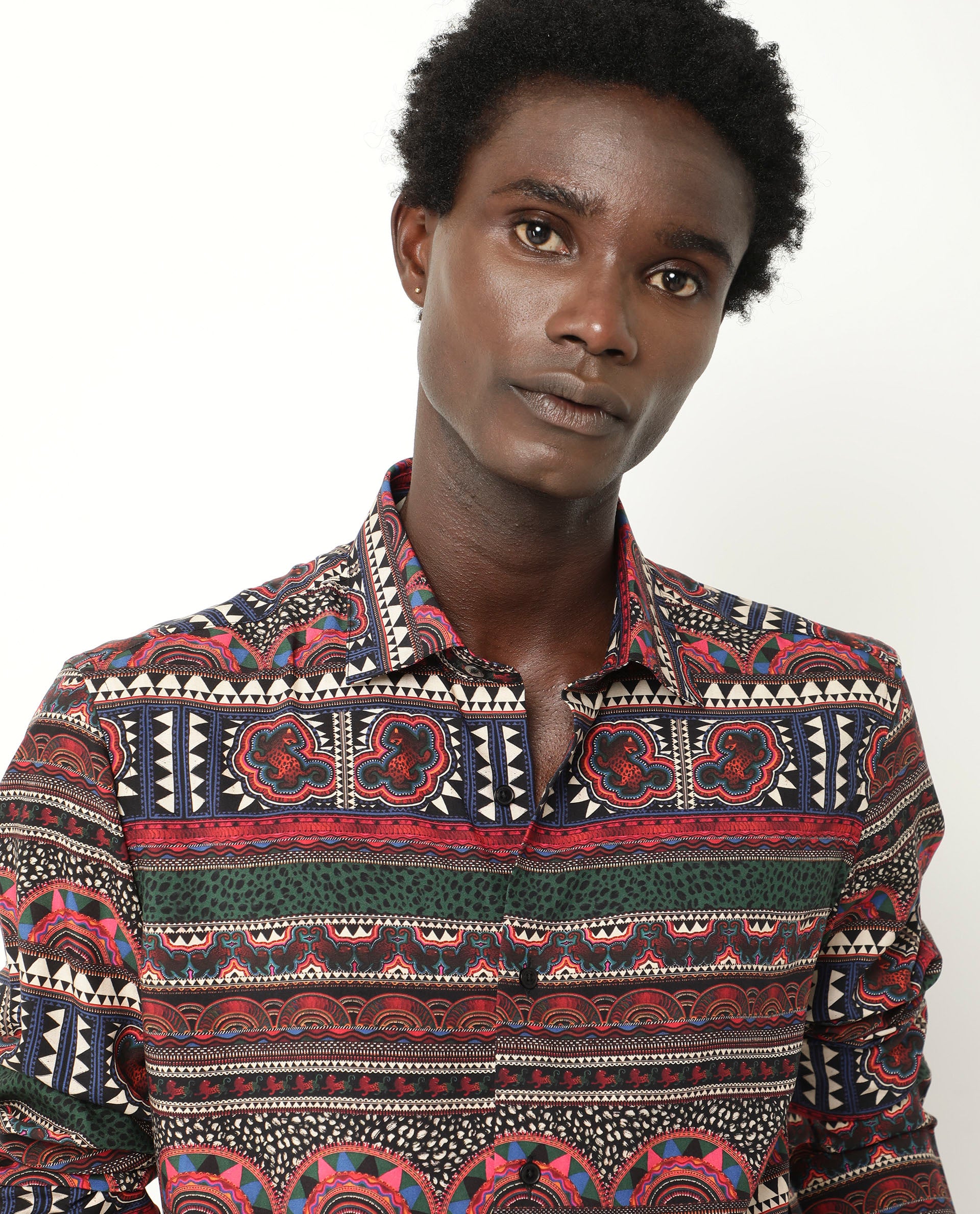 Rare Rabbit Men's Hatham LS Black Viscose Fabric Full Sleeves Regular Fit Abstract Print Shirt