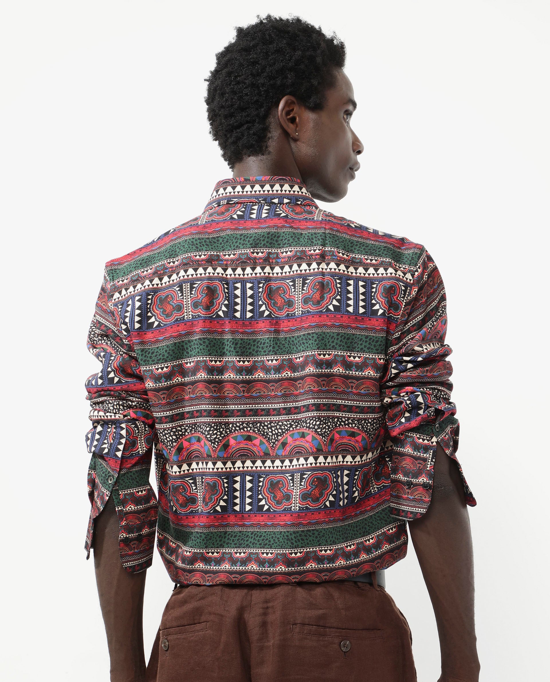 Rare Rabbit Men's Hatham LS Black Viscose Fabric Full Sleeves Regular Fit Abstract Print Shirt