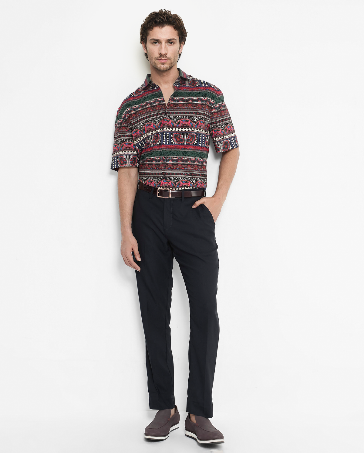 Rare Rabbit Men's Hatham SS Black Viscose Fabric Short Sleeves Boxy Fit Abstract Print Shirt