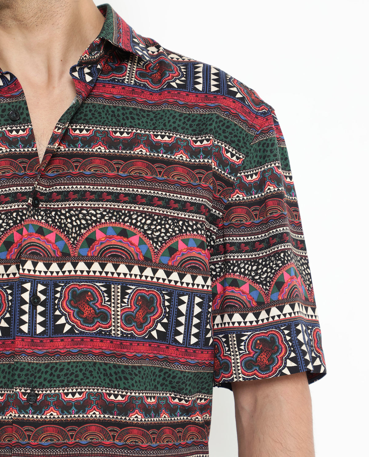 Rare Rabbit Men's Hatham SS Black Viscose Fabric Short Sleeves Boxy Fit Abstract Print Shirt