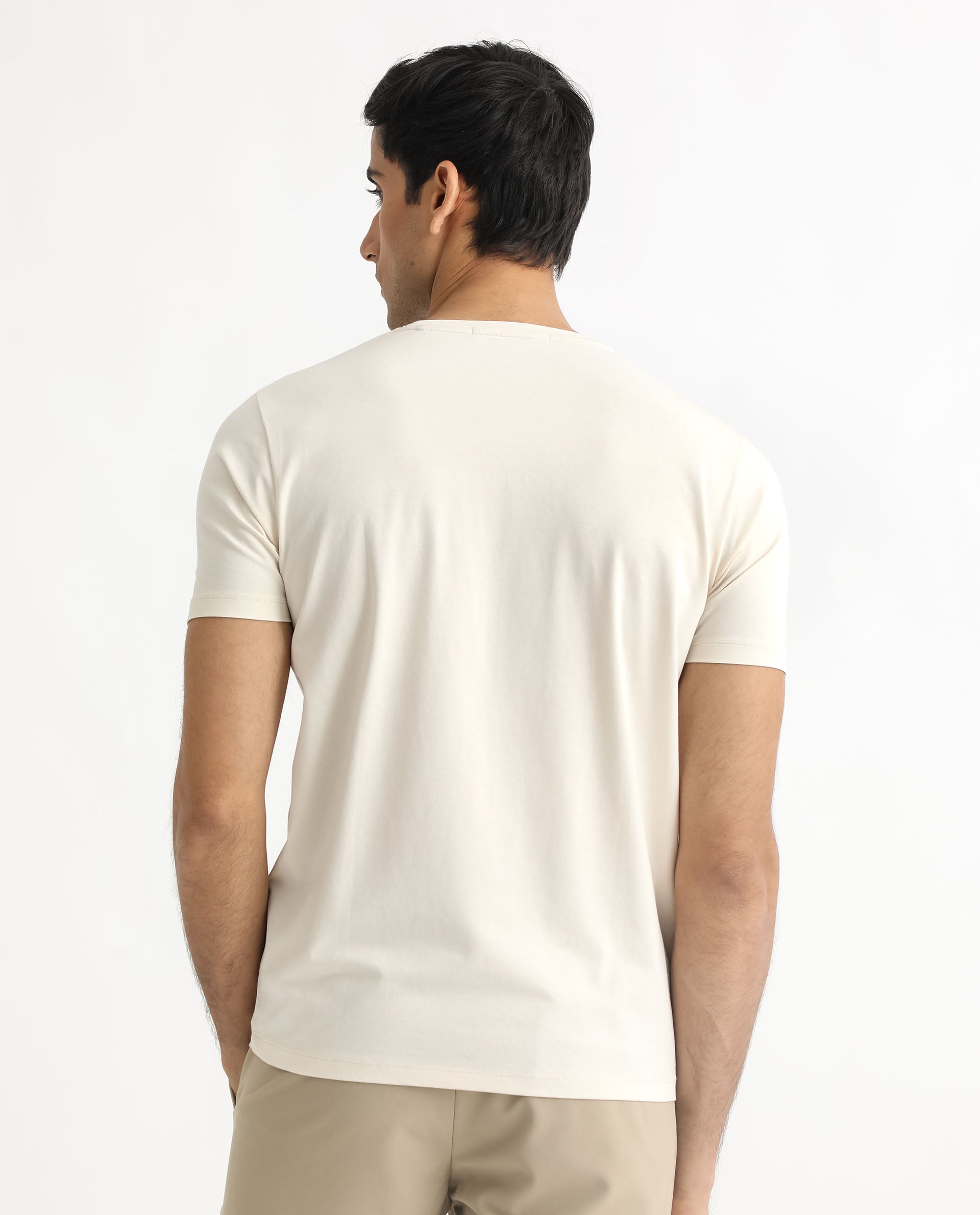 Rare Rabbit Men's Hats Off White Crew Neck Graphic Printed with Brand Signature Half Sleeves Regular Fit T-Shirt