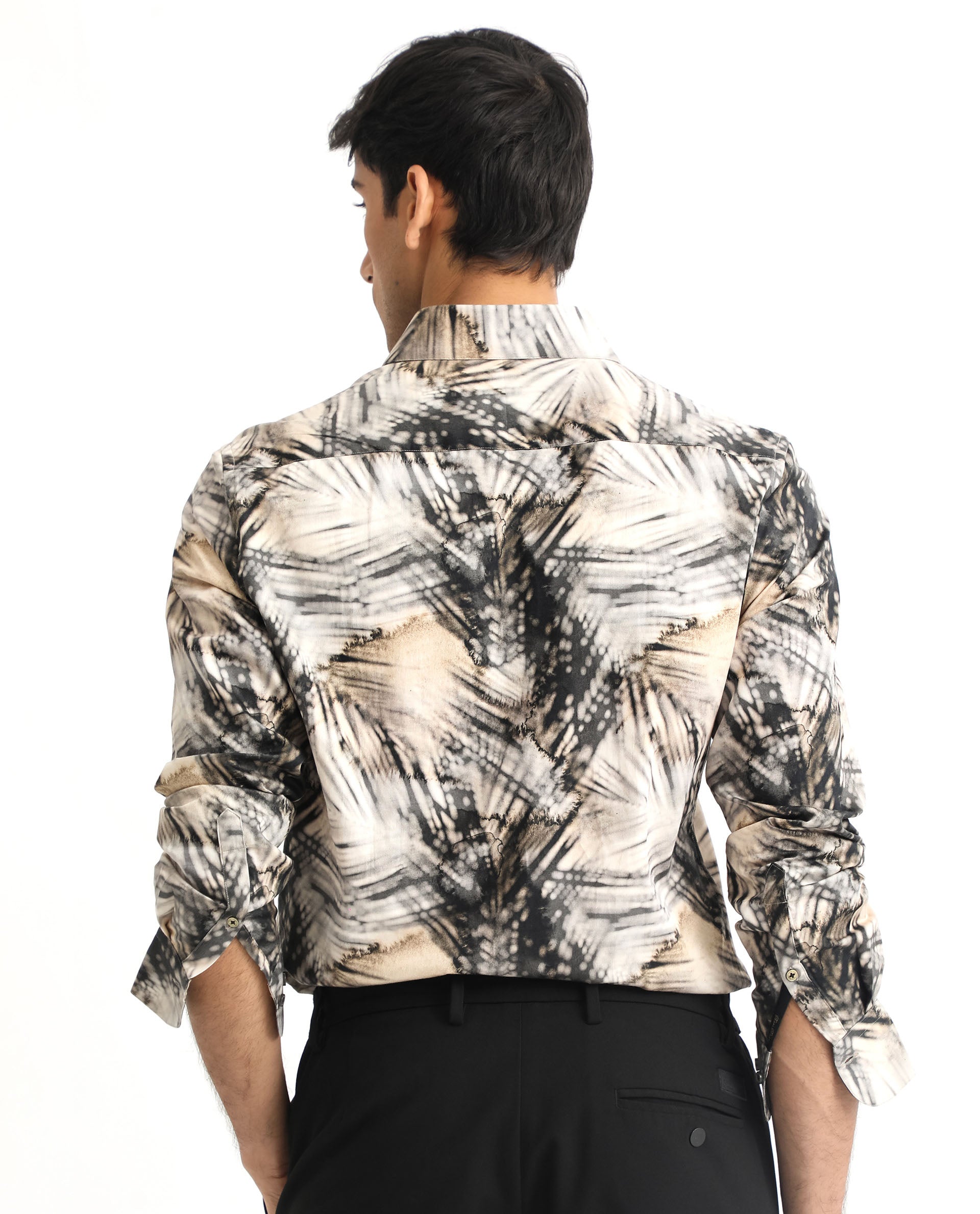Rare Rabbit Men's Haussman Off White Cotton Fabric Tropical Print Full Sleeves Shirt