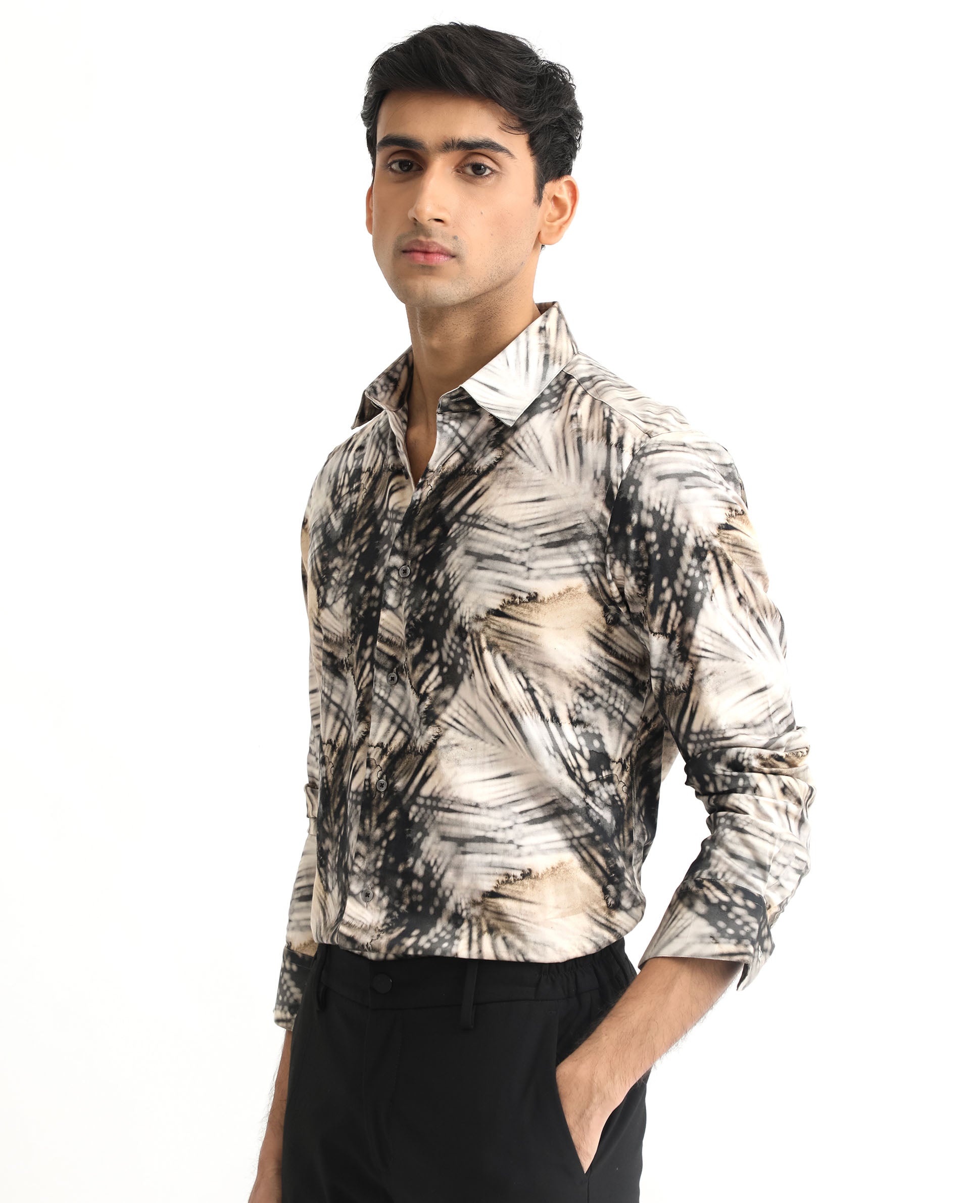 Rare Rabbit Men's Haussman Off White Cotton Fabric Tropical Print Full Sleeves Shirt