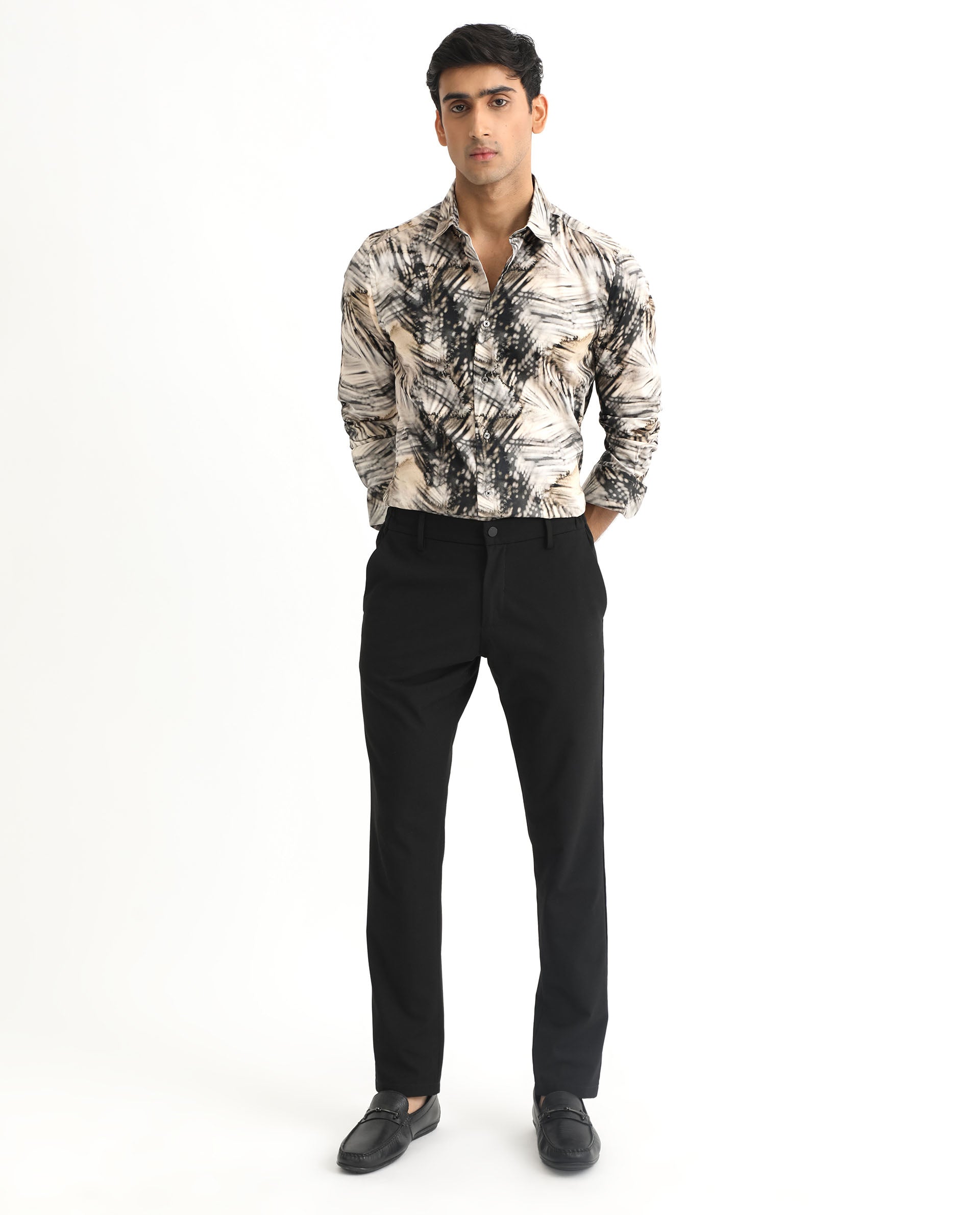 Rare Rabbit Men's Haussman Off White Cotton Fabric Tropical Print Full Sleeves Shirt