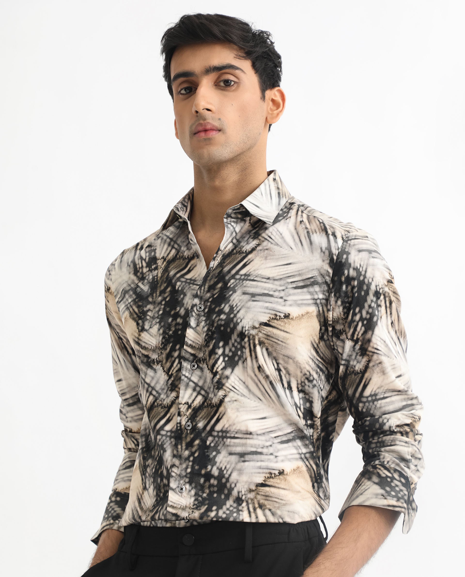 Rare Rabbit Men's Haussman Off White Cotton Fabric Tropical Print Full Sleeves Shirt