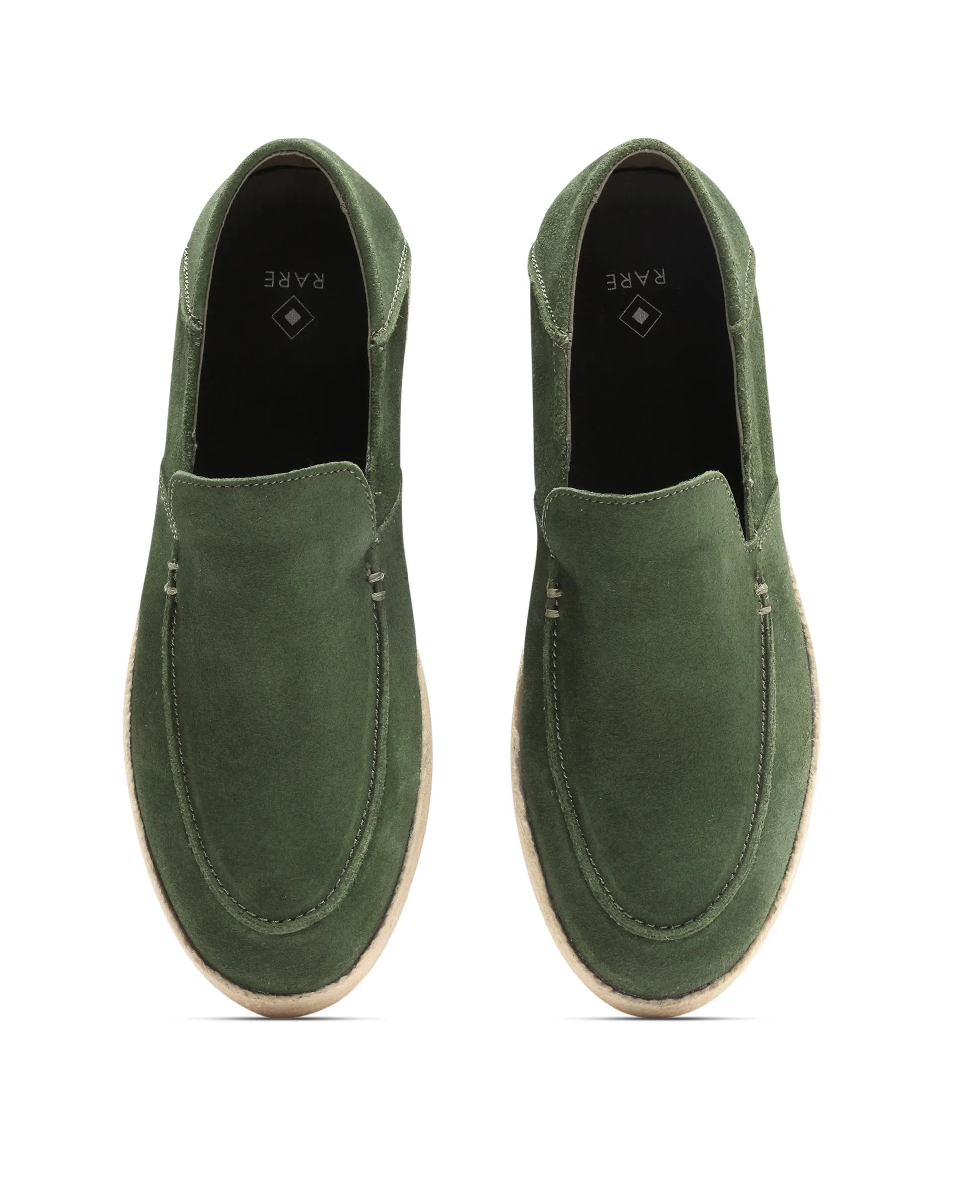 Rare Rabbit Men Havana Emerald Green Suede Leather Slip-On Closure Shoes