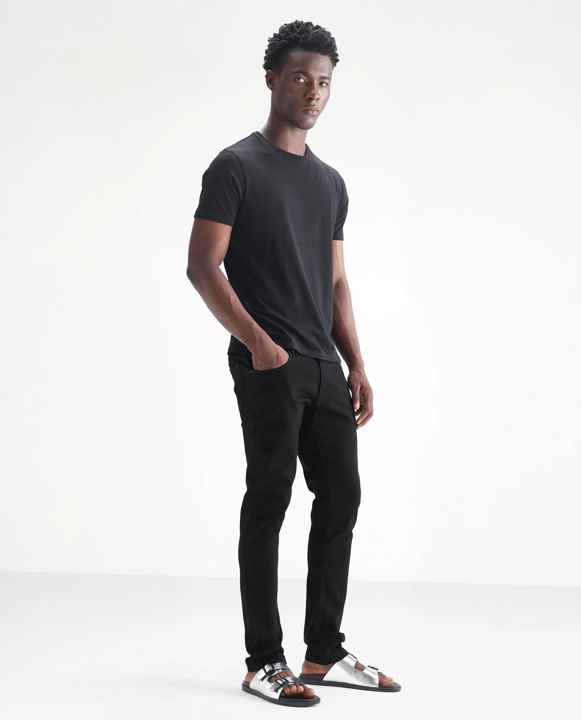 Rare Rabbit Men's Hawkins Black Cotton Plain Hawk Slim Fit Jeans