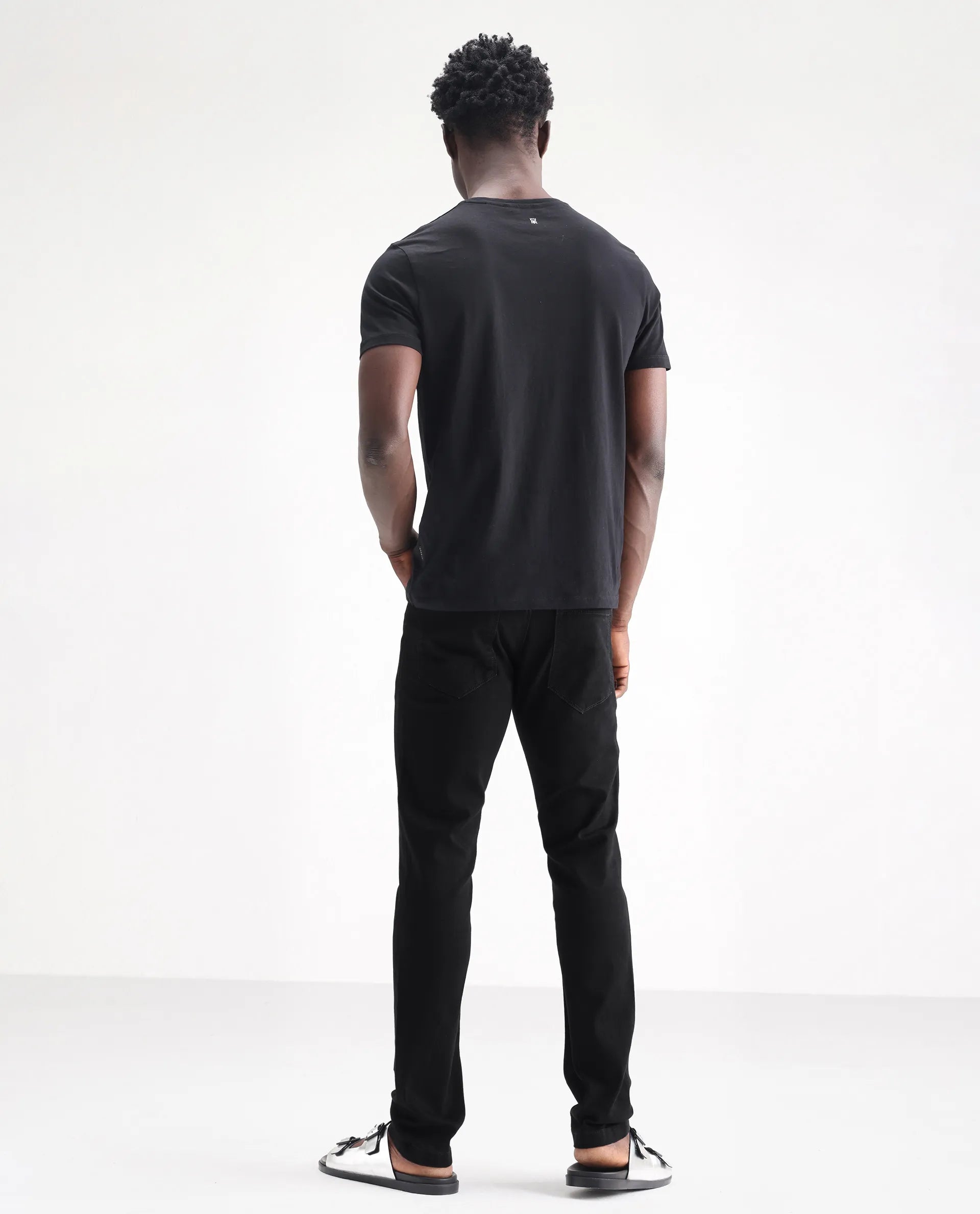 Rare Rabbit Men's Hawkins Black Cotton Plain Hawk Slim Fit Jeans