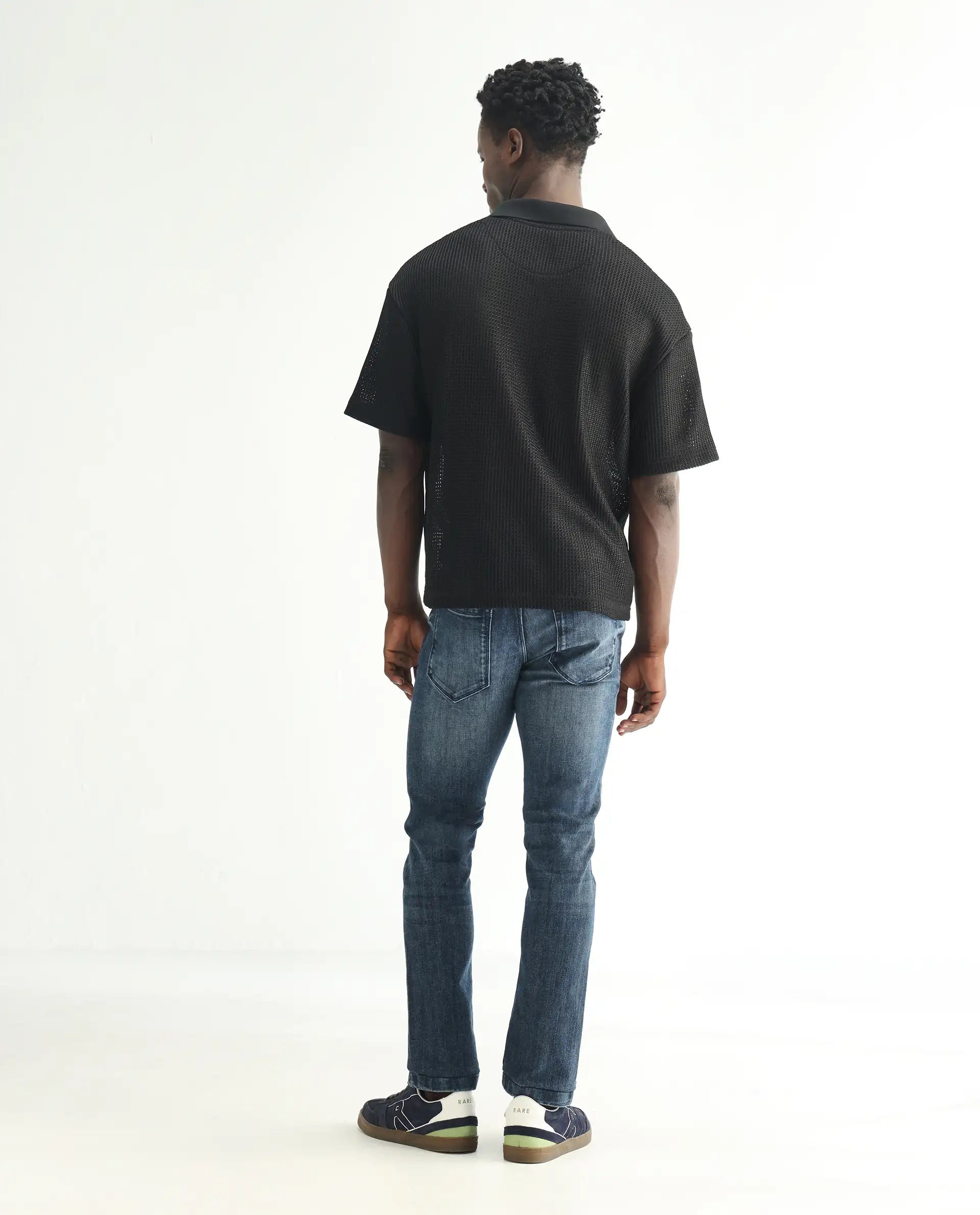 Rare Rabbit Men's Hawkins Dusky Blue Cotton Plain Hawk Slim Fit Jeans