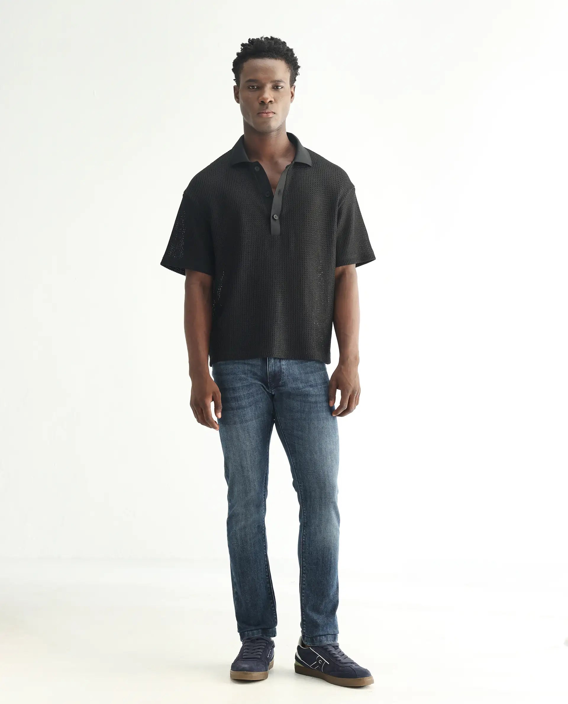 Rare Rabbit Men's Hawkins Dusky Blue Cotton Plain Hawk Slim Fit Jeans