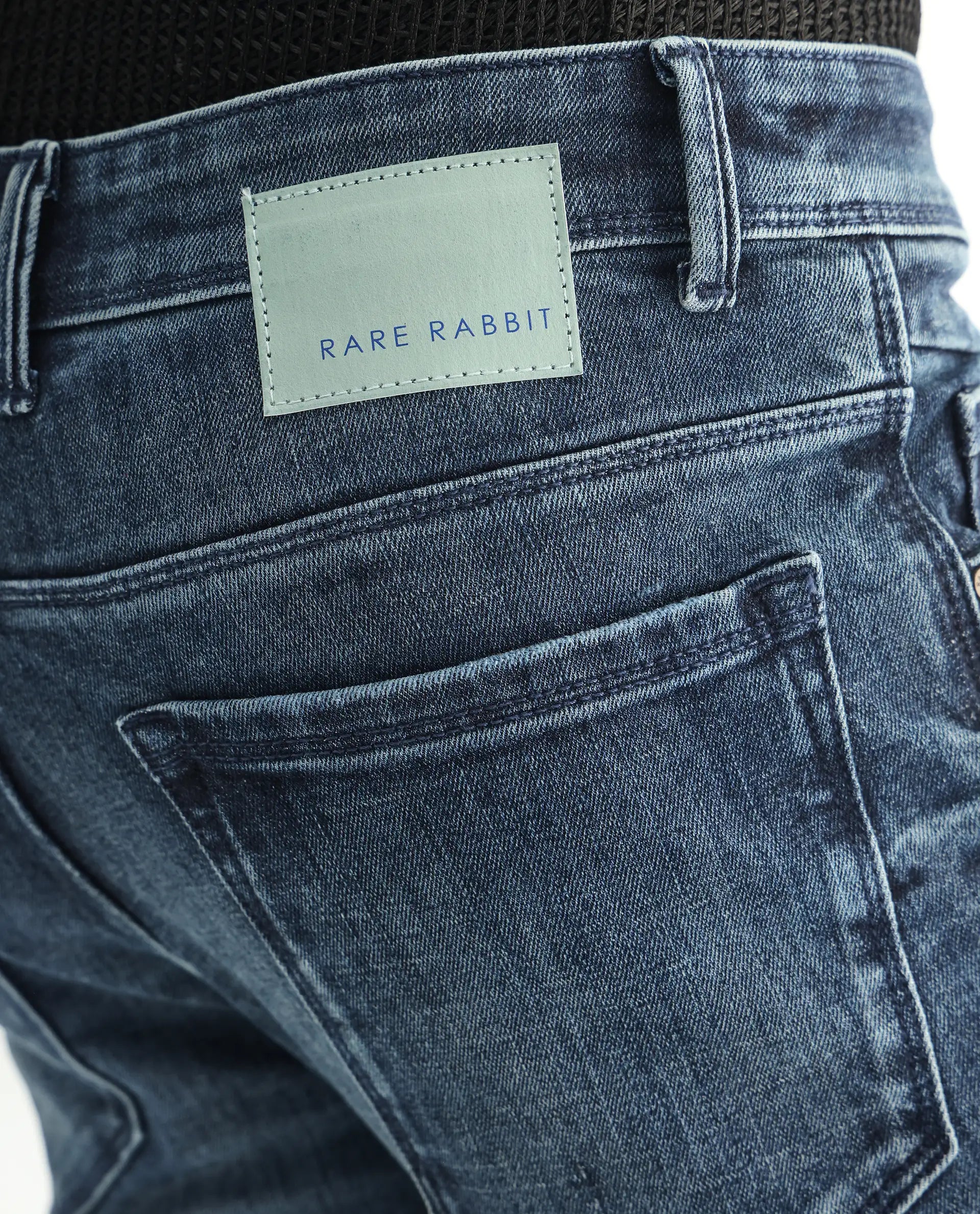 Rare Rabbit Men's Hawkins Dusky Blue Cotton Plain Hawk Slim Fit Jeans