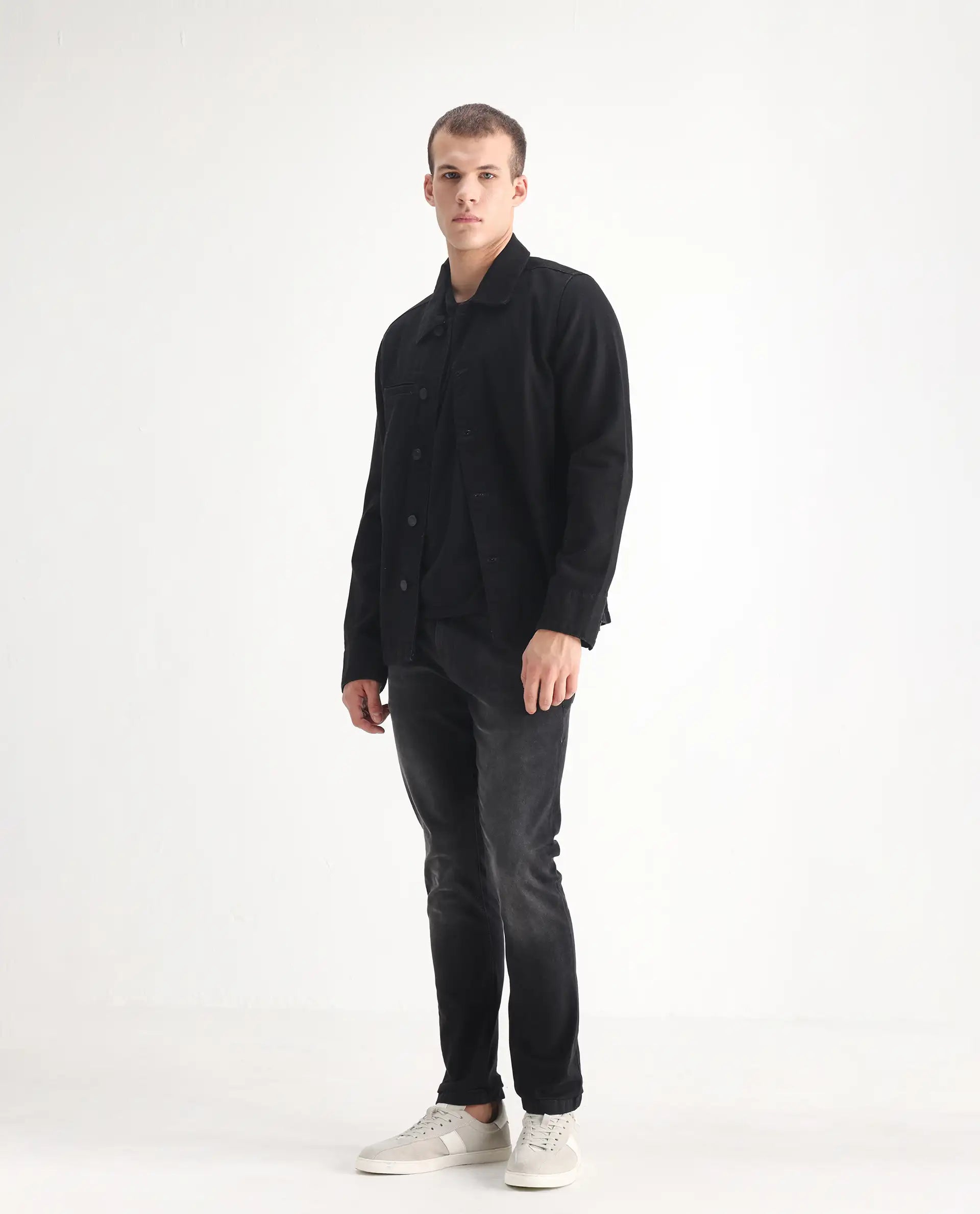 Rare Rabbit Men's Hawkins Grey Cotton Plain Hawk Slim Fit Jeans