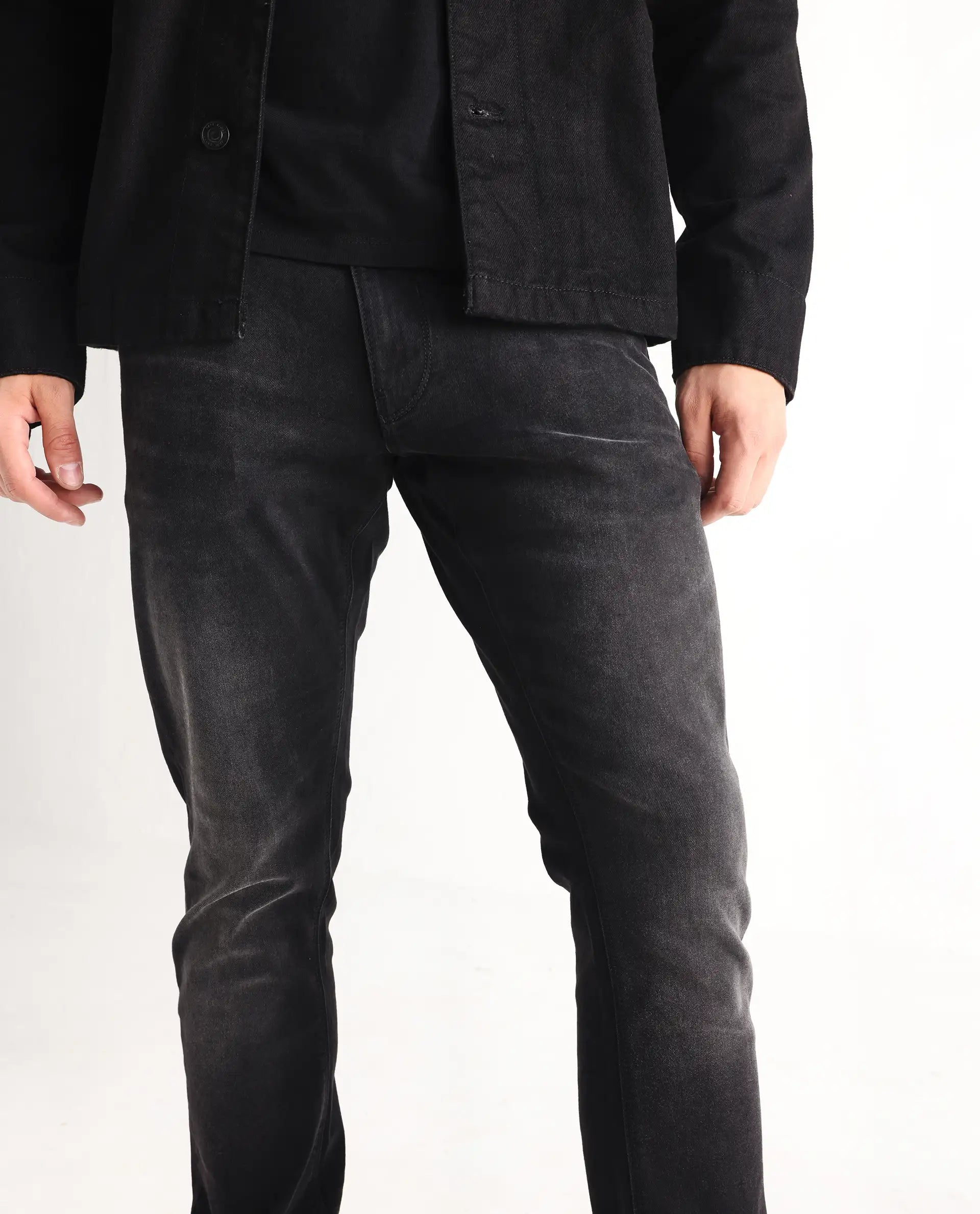 Rare Rabbit Men's Hawkins Grey Cotton Plain Hawk Slim Fit Jeans