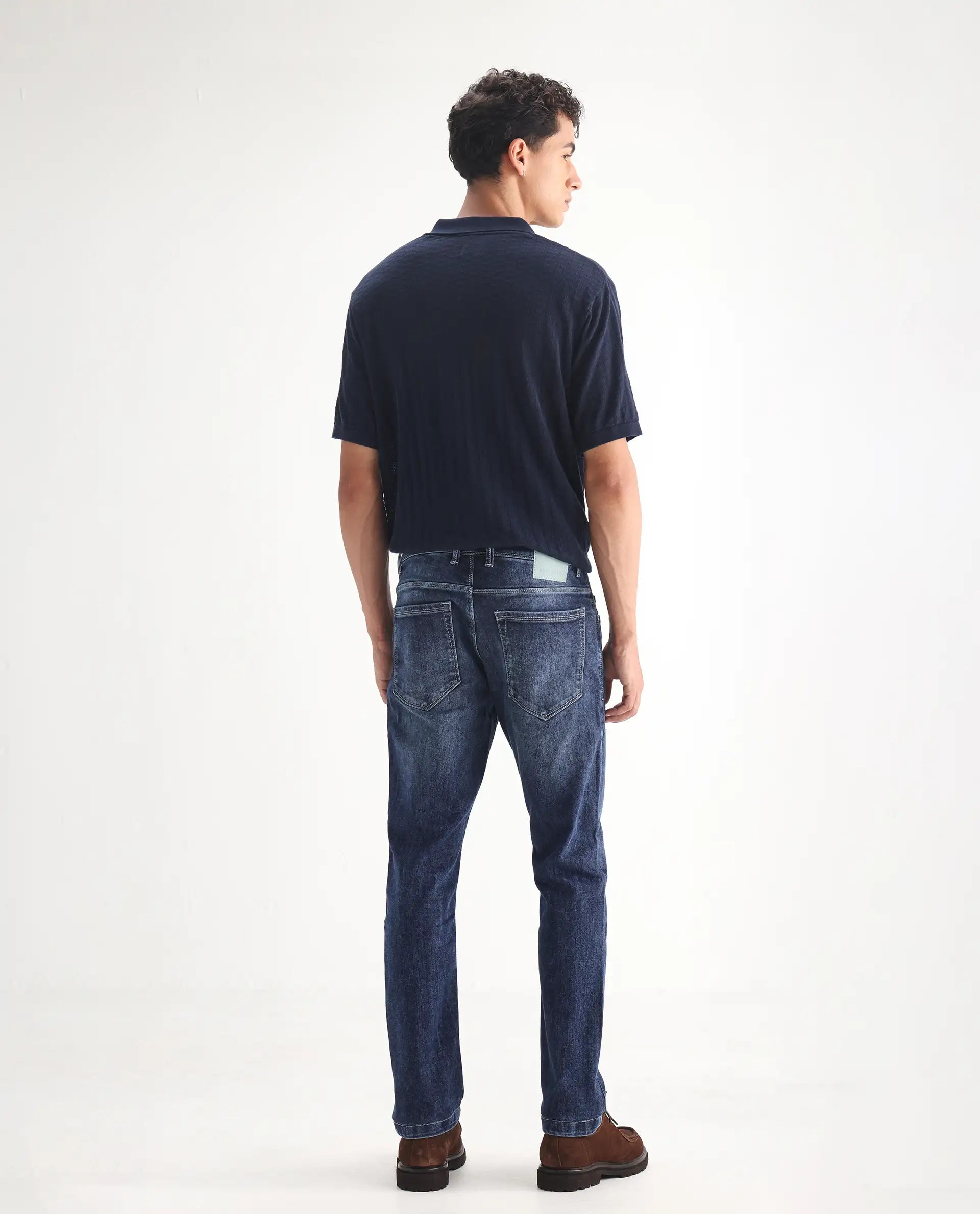 Rare Rabbit Men's Hawkins Light Blue Cotton Plain Hawk Slim Fit Jeans