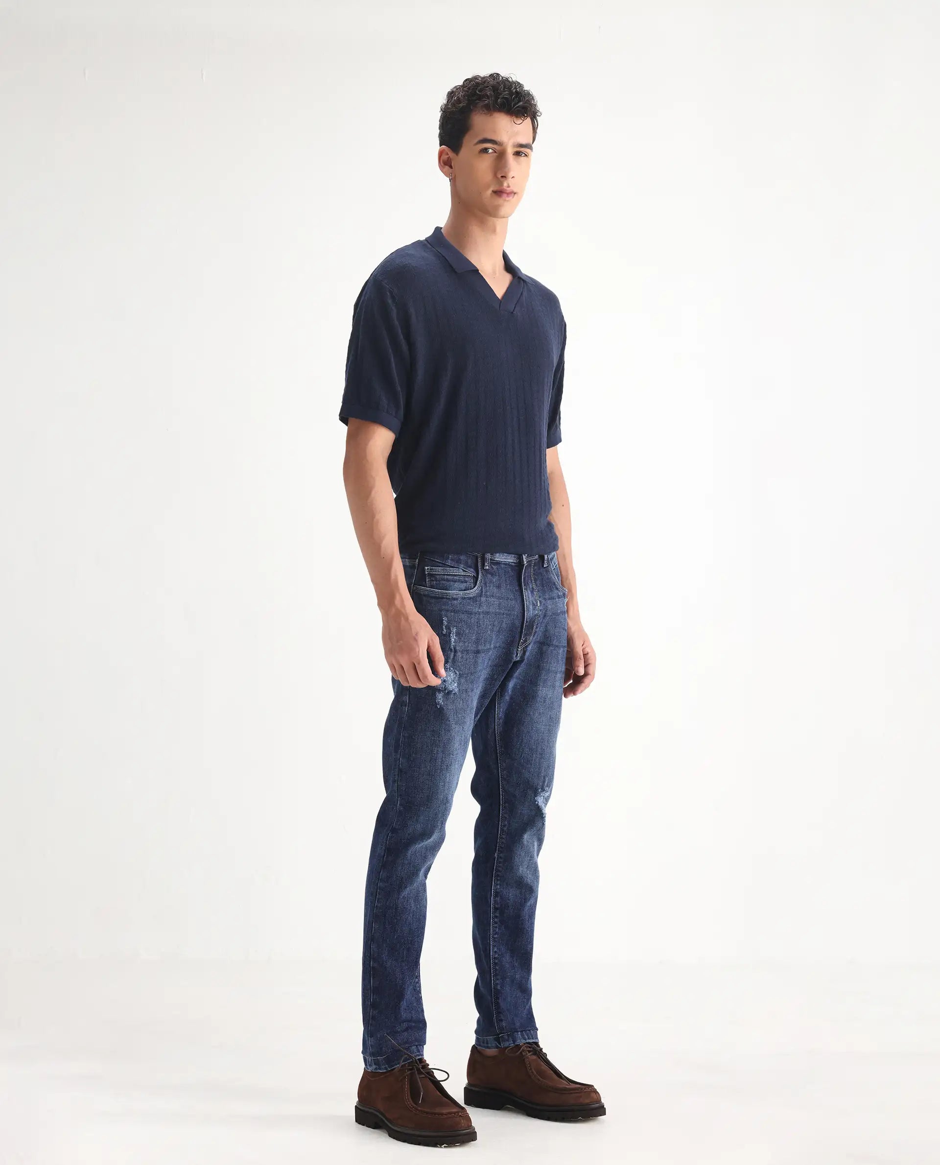 Rare Rabbit Men's Hawkins Light Blue Cotton Plain Hawk Slim Fit Jeans