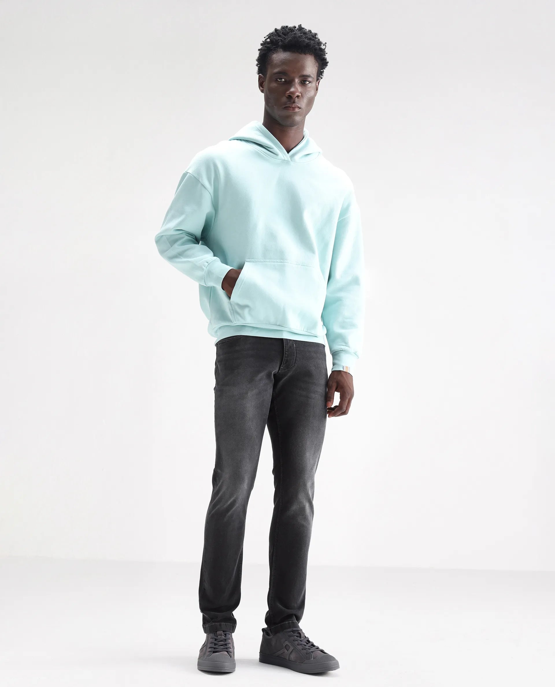 Rare Rabbit Men's Hawkins Light Grey Cotton Plain Hawk Slim Fit Jeans