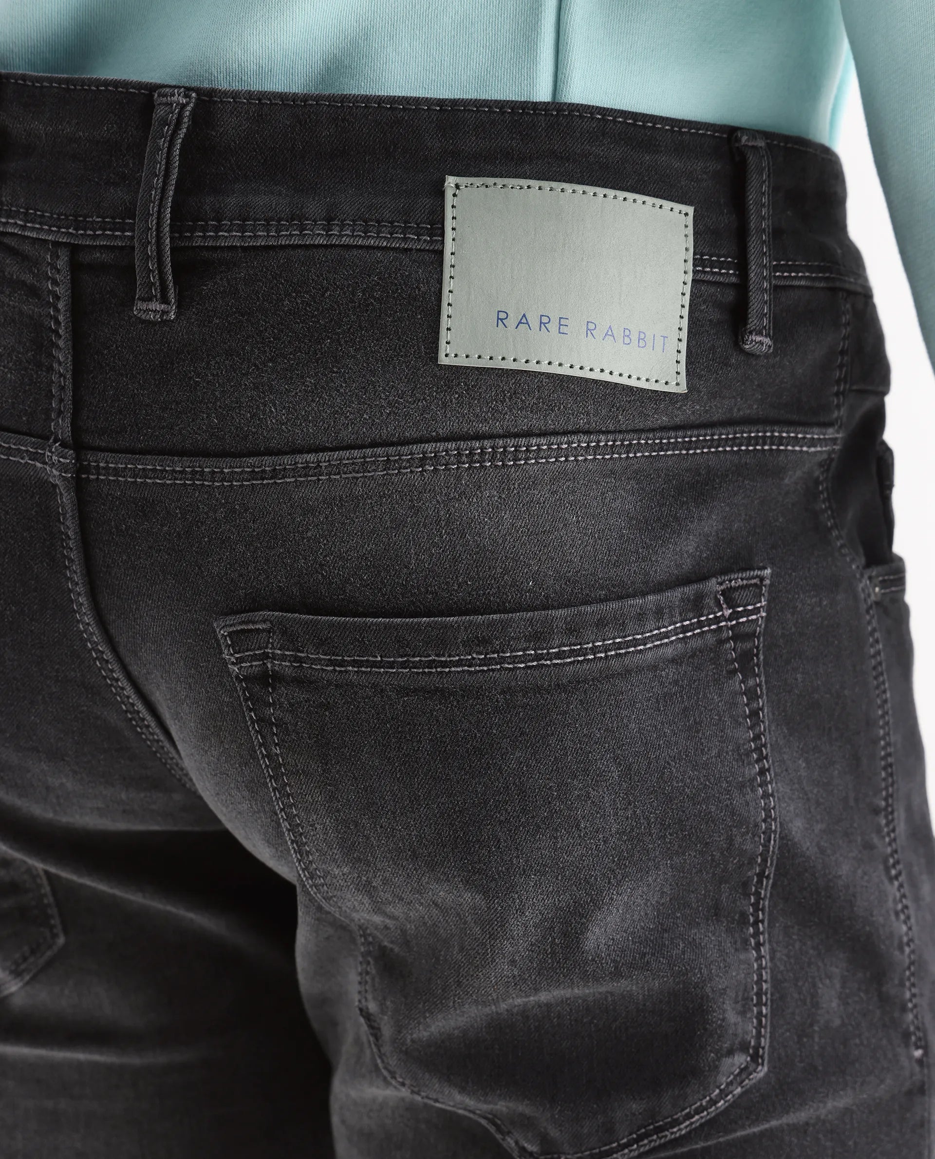 Rare Rabbit Men's Hawkins Light Grey Cotton Plain Hawk Slim Fit Jeans