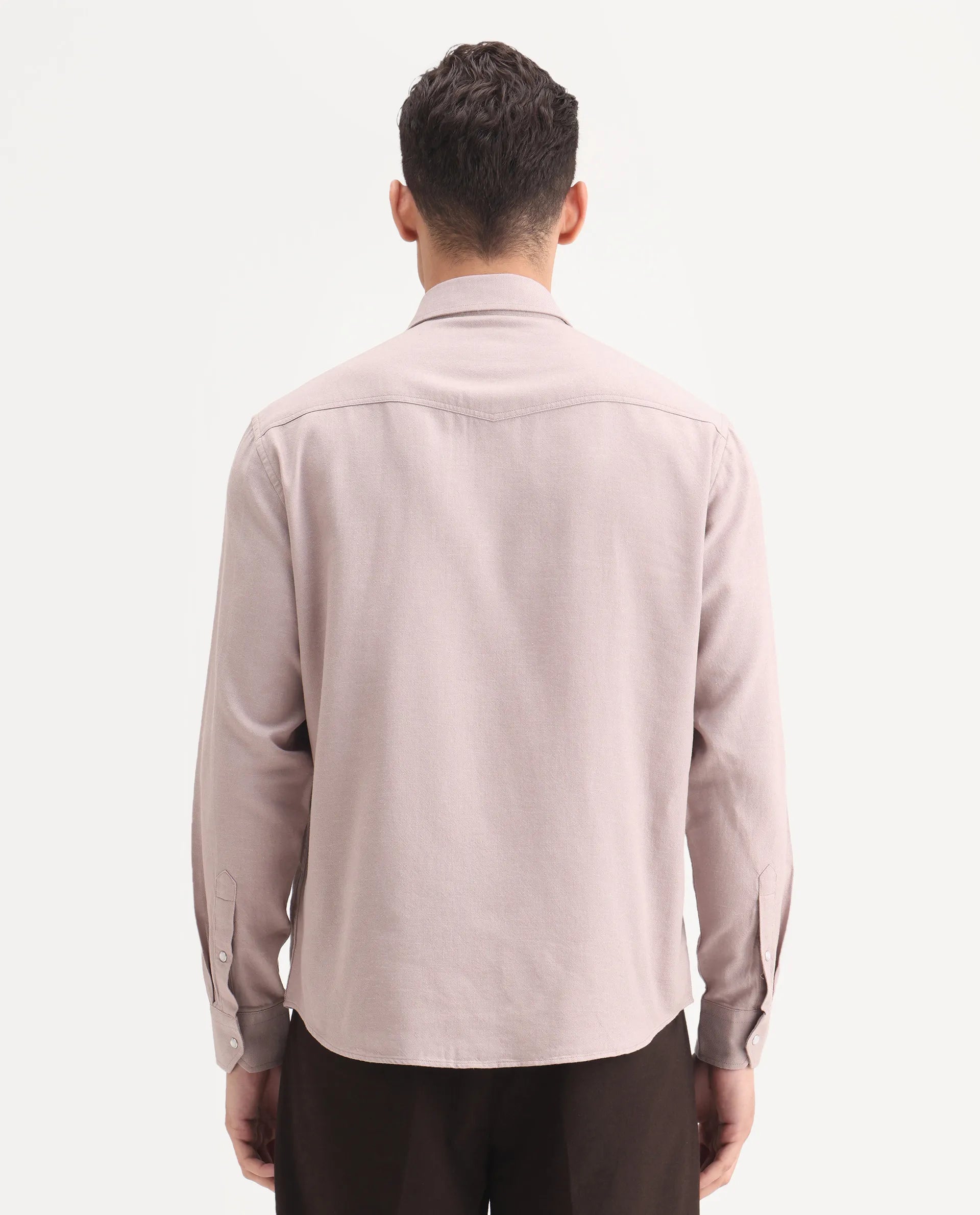 Rare Rabbit Men's Haxlr-25 Dusky Pink Cotton Blend Plain Regular Fit Full Sleeve Collared Shirt