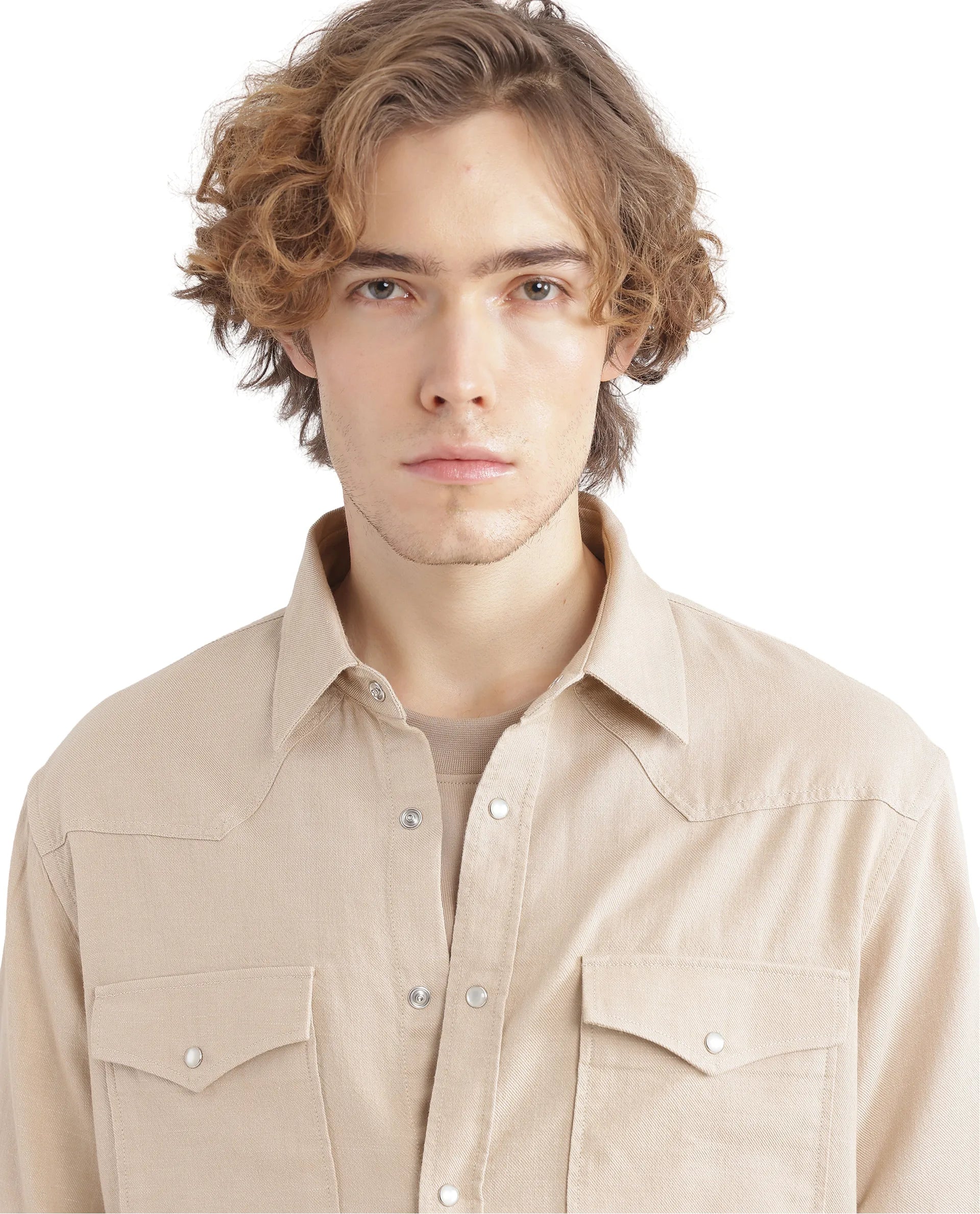 Rare Rabbit Men Haxlr Beige Full Sleeve Collared Neck Button Closure Plain Shirt