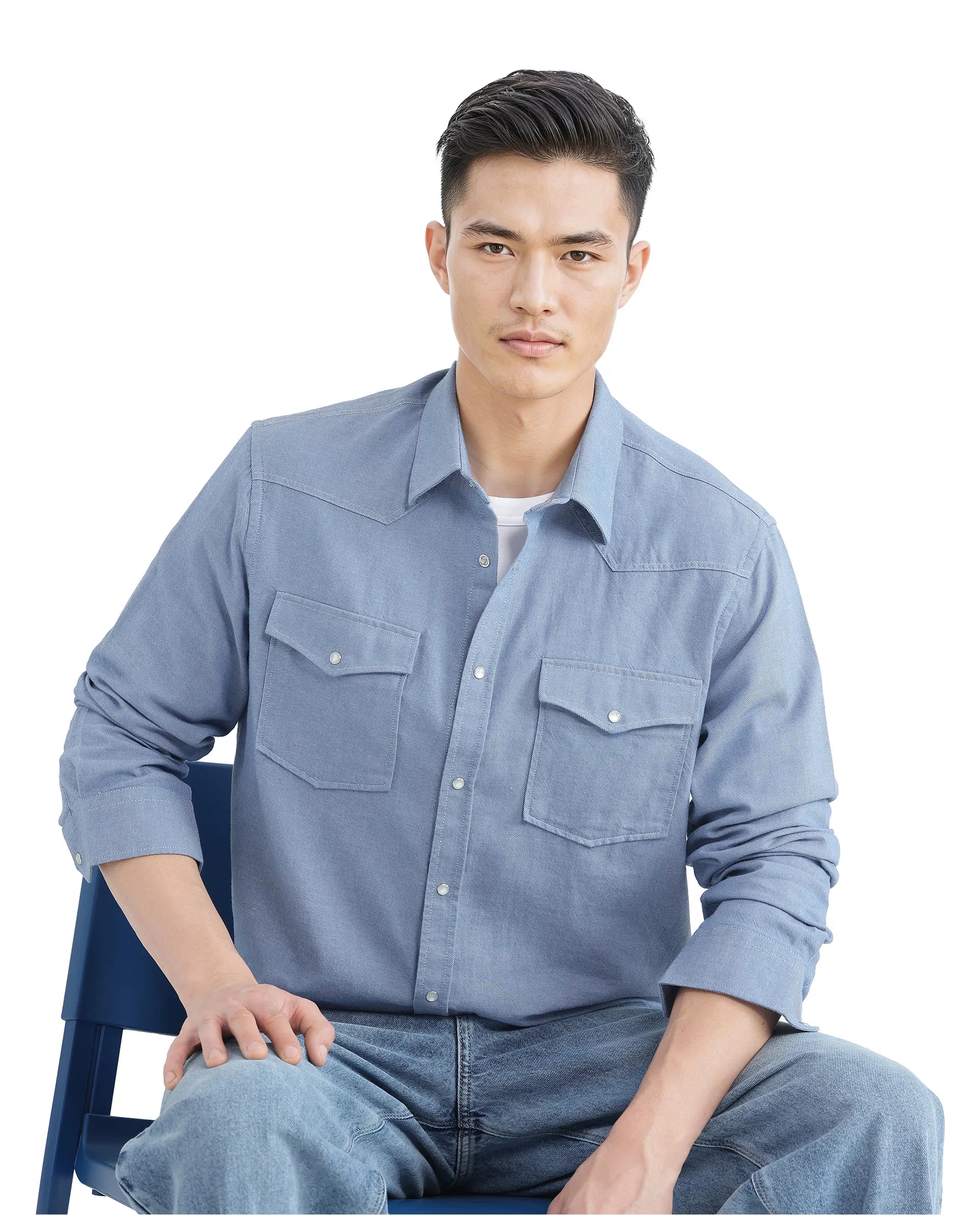 Rare Rabbit Men Haxlr Blue Cotton Lyocell Blend Fabric Full Sleeve Regular Collared Button Closure Plain Twill Shirt