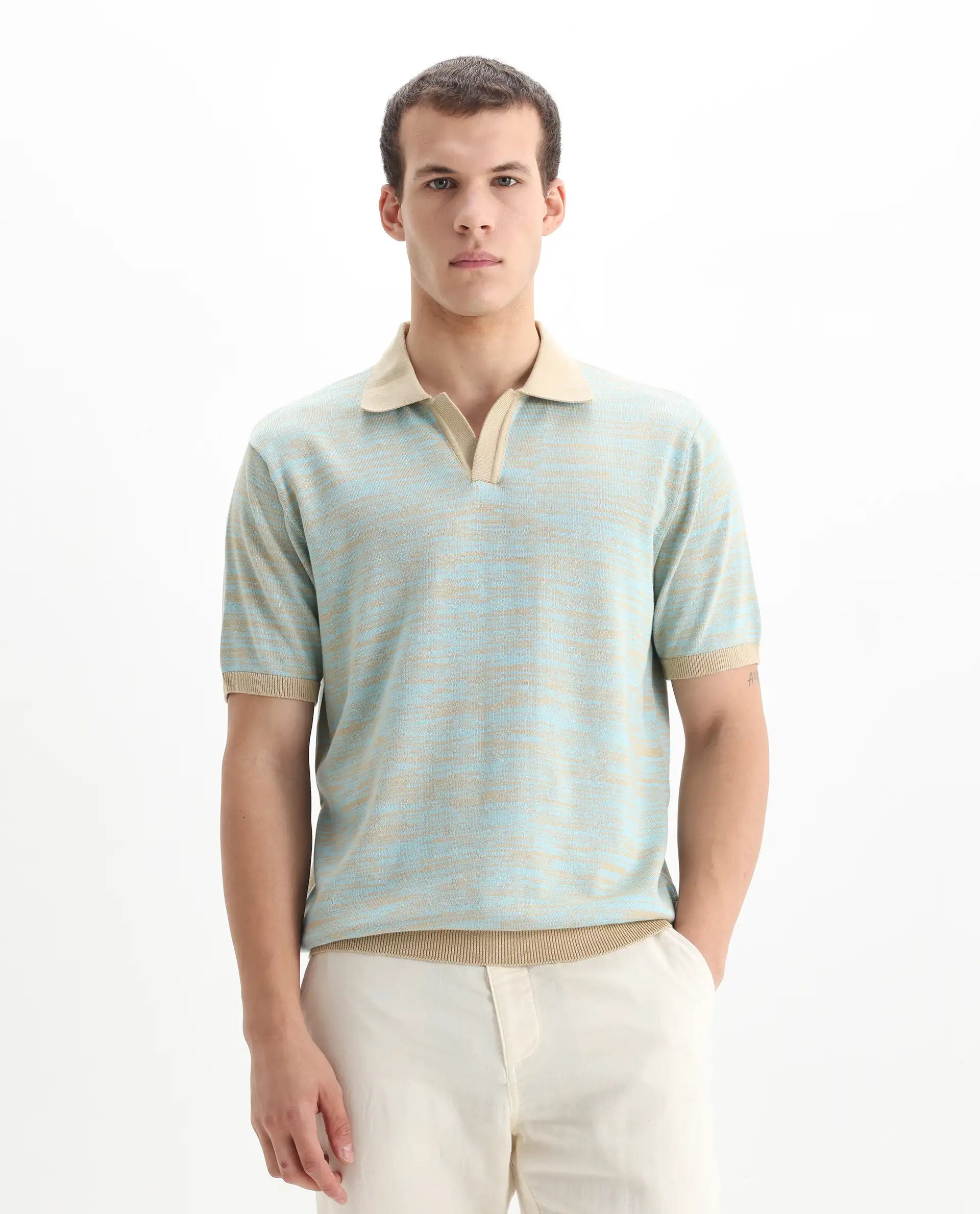 Rare Rabbit Men's Hect Dusky Blue Cotton Ombre Regular Fit Half Sleeve Polo