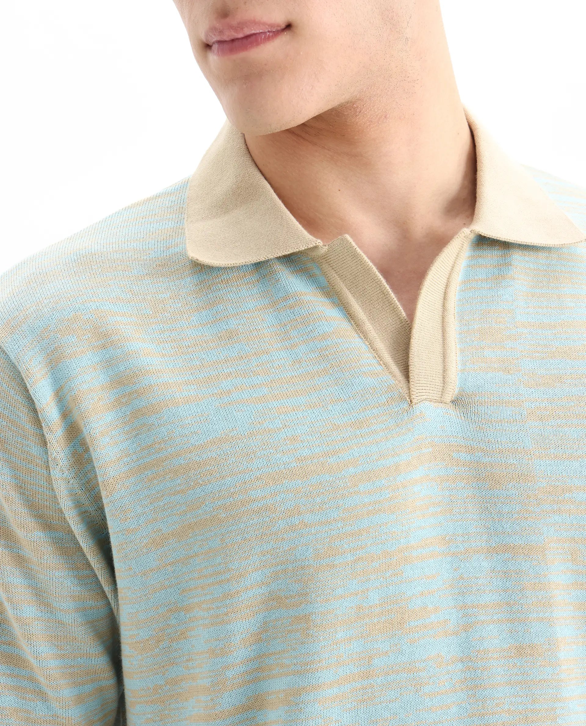 Rare Rabbit Men's Hect Dusky Blue Cotton Ombre Regular Fit Half Sleeve Polo