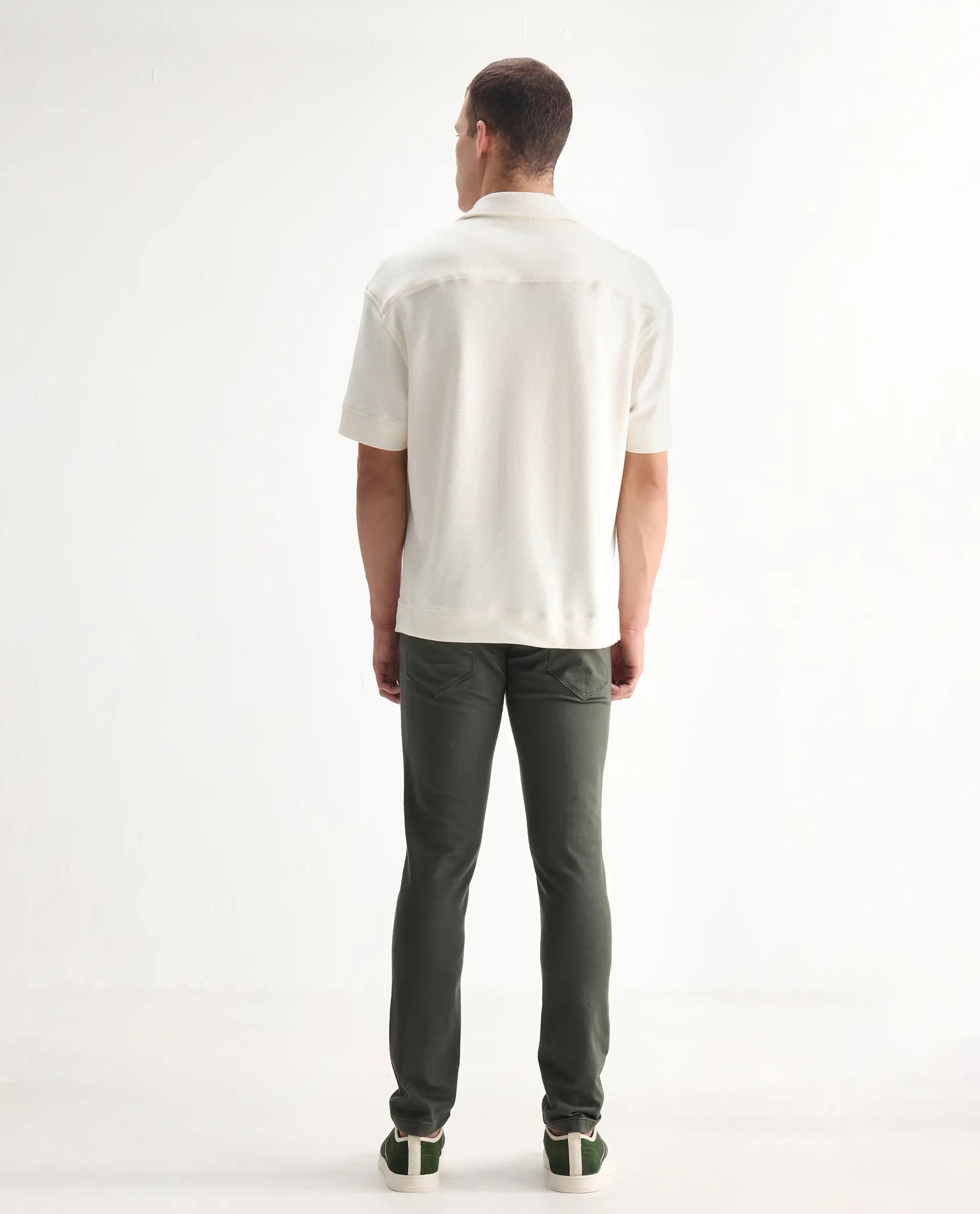 Rare Rabbit Men's Hede Olive Cotton Plain Hawk Slim Fit Jeans