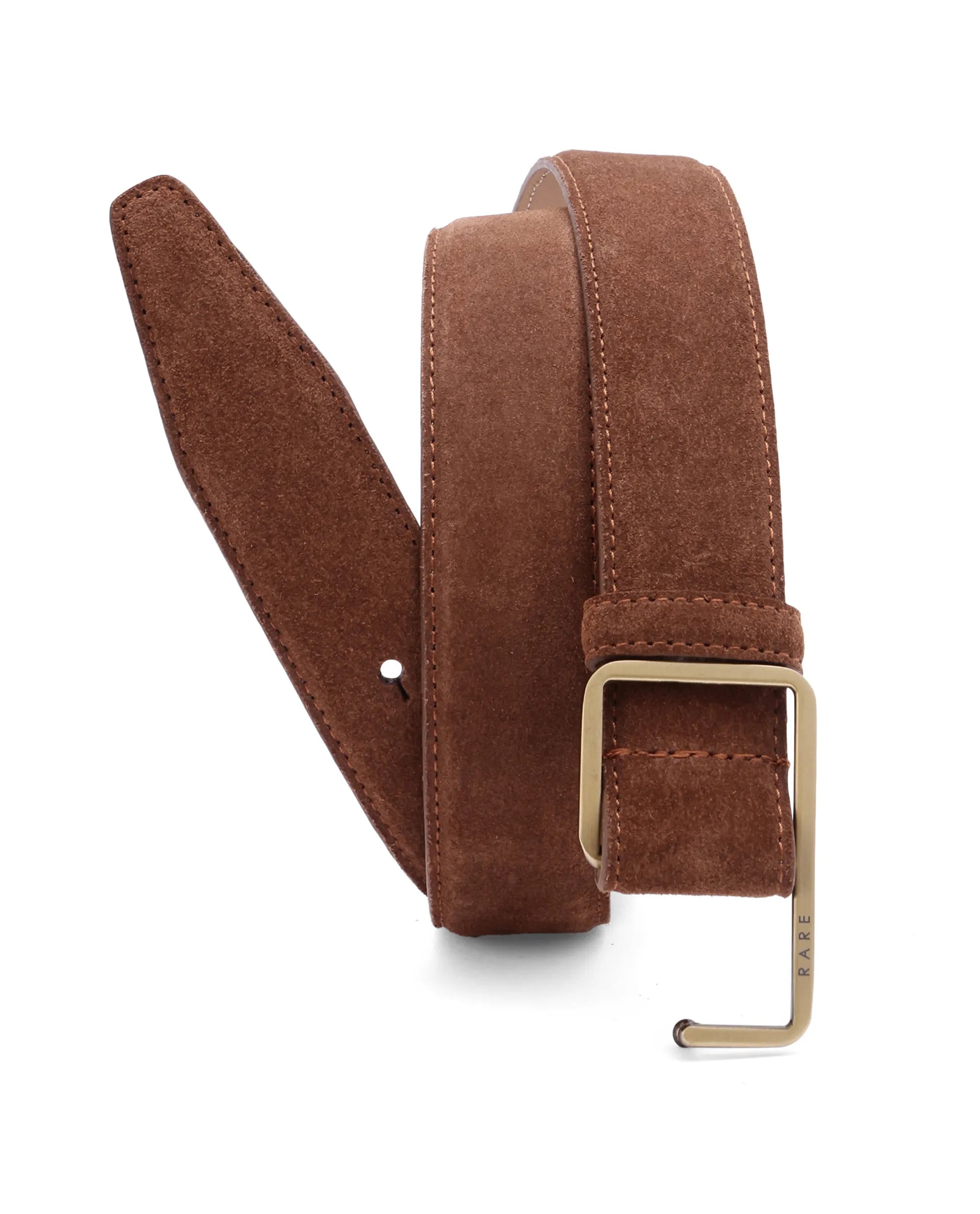 Rare Rabbit Men's Hedvig Brown Non-Reversible Push Ball Pin Buckle Suede Leather Belt