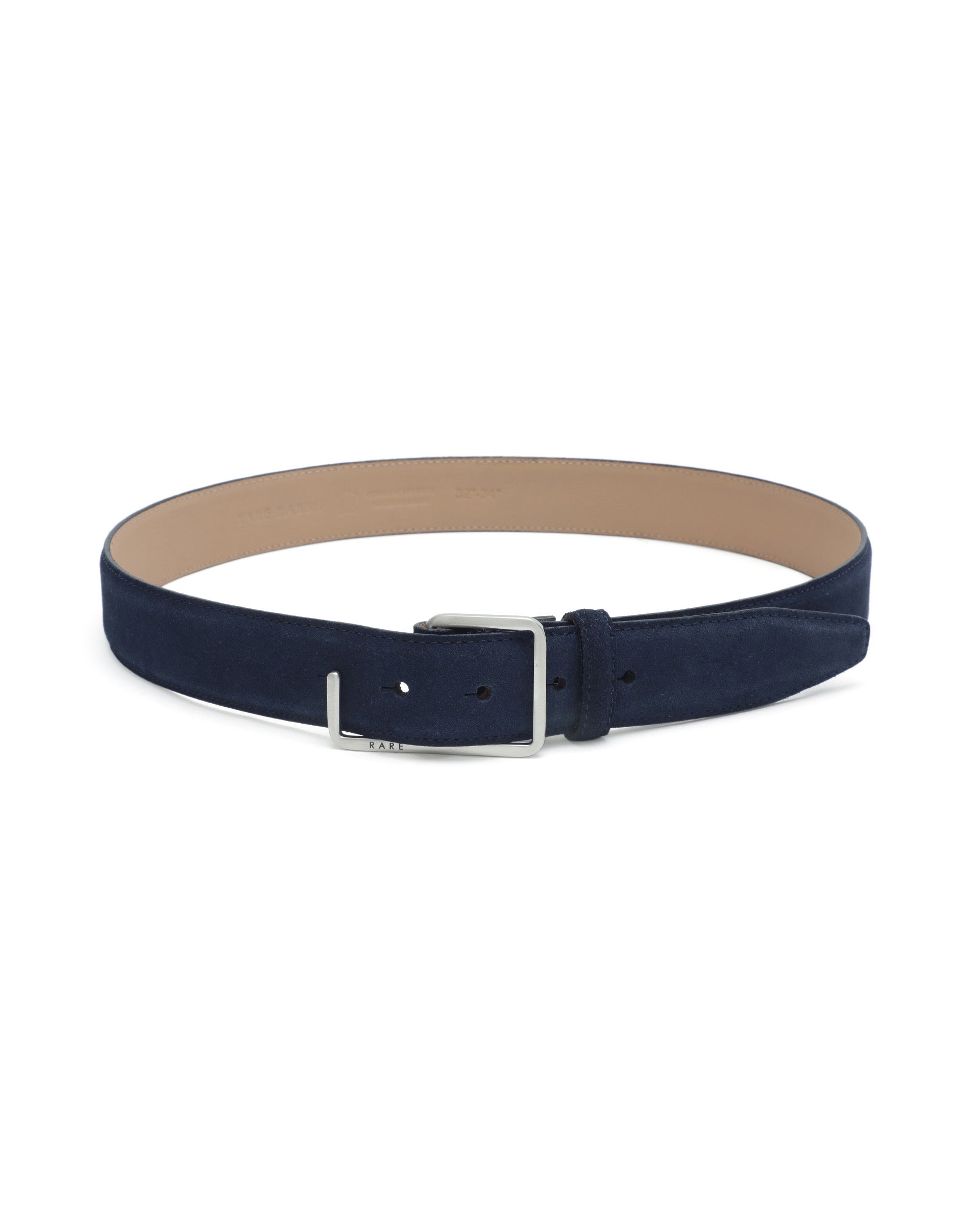 Rare Rabbit Men's Hedvig Blue Non-Reversible Push Ball Pin Buckle Suede Leather Belt