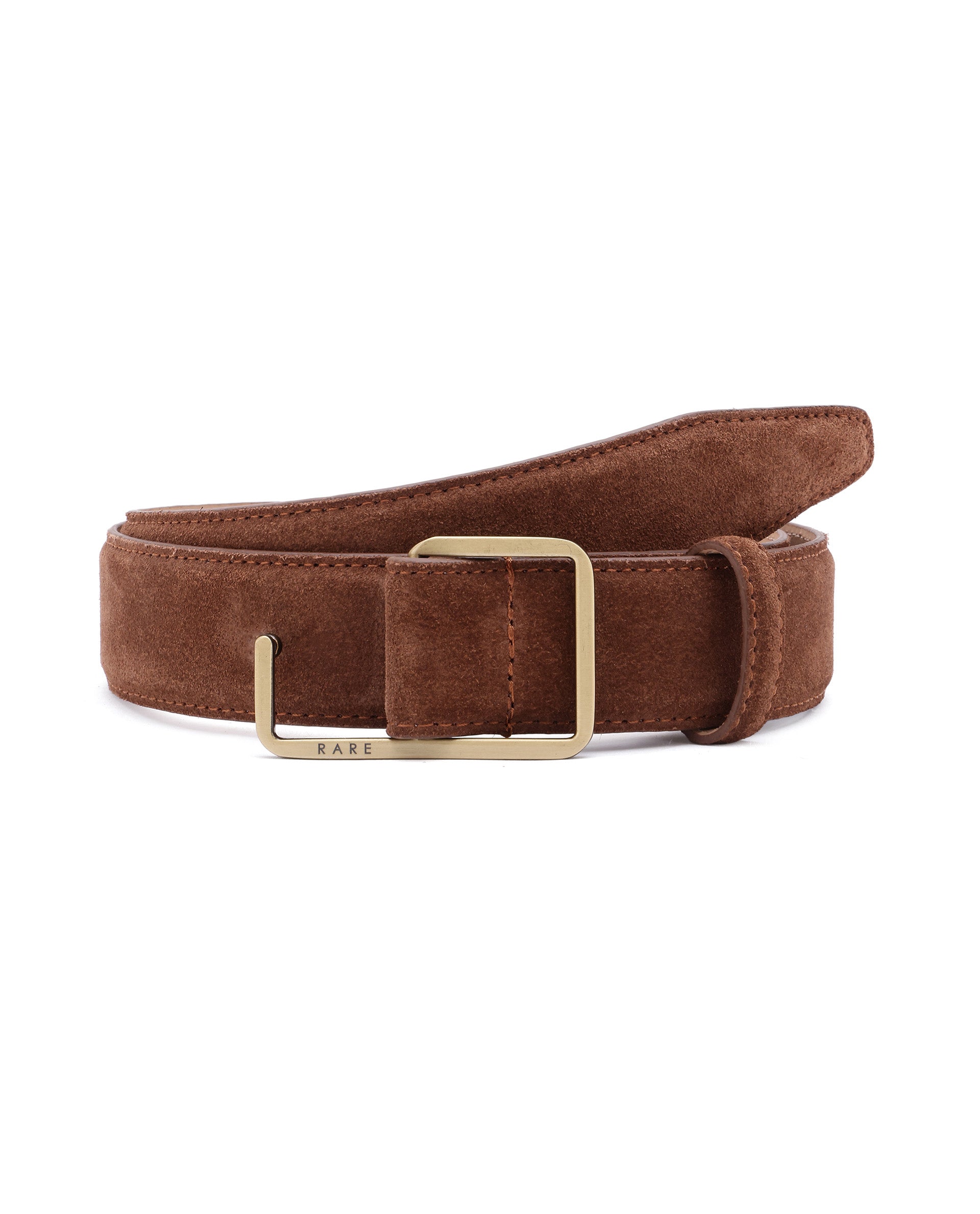 Rare Rabbit Men's Hedvig Brown Non-Reversible Push Ball Pin Buckle Suede Leather Belt