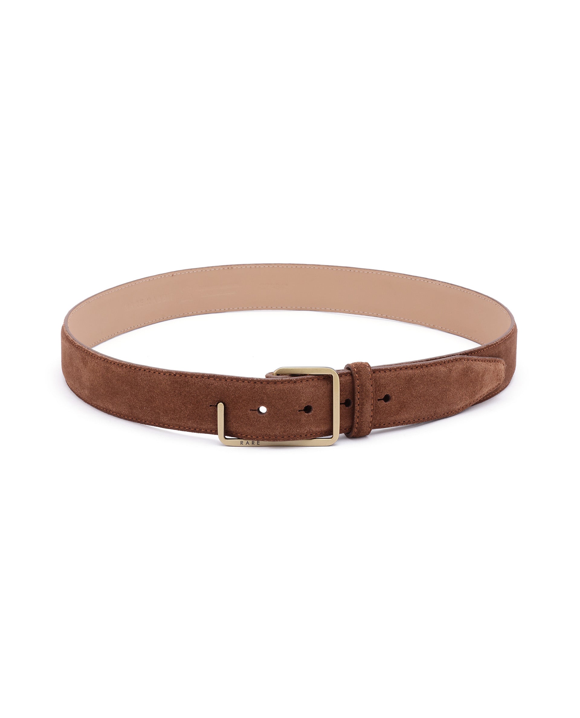 Rare Rabbit Men's Hedvig Brown Non-Reversible Push Ball Pin Buckle Suede Leather Belt