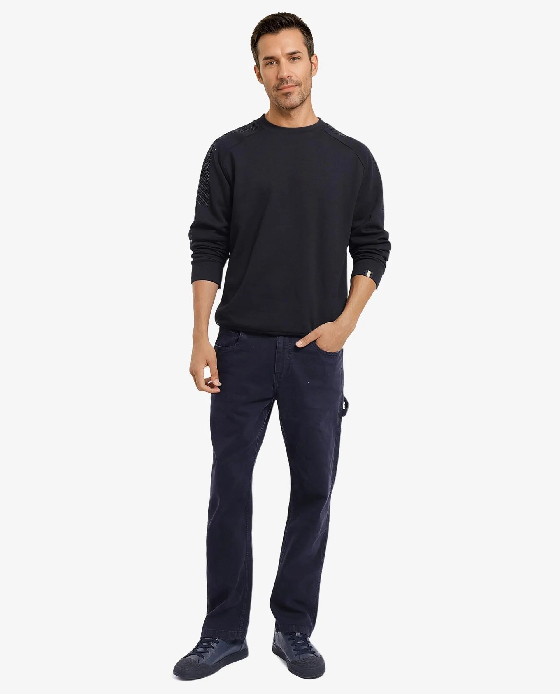 Rare Rabbit Men Heg Black Cotton Poly Fabric Studded Full Sleeve Crew Neck Plain Sweatshirt