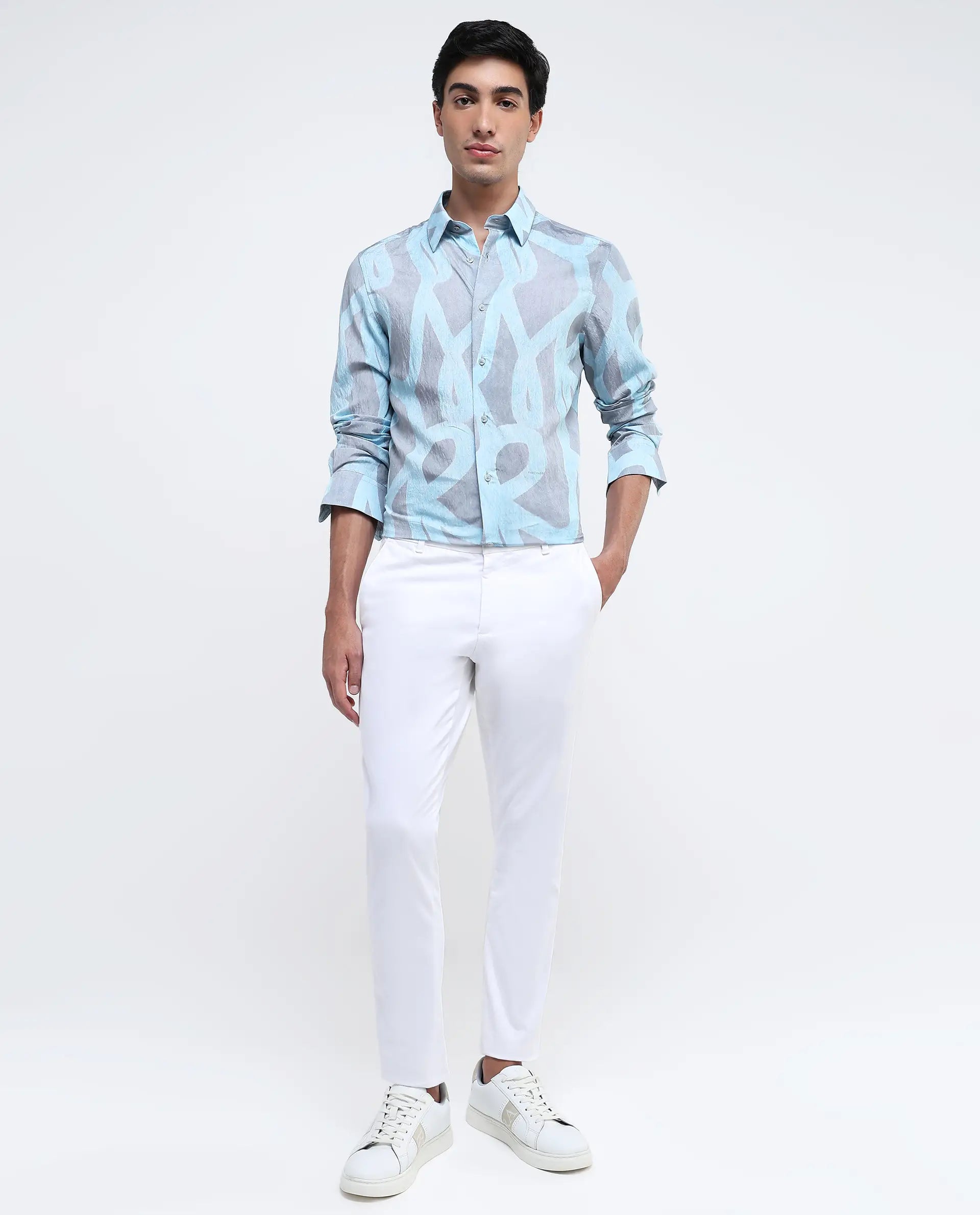 Rare Rabbit Men Helg Pastel Blue Full Sleeve Regular Fit Abstract Print Shirt