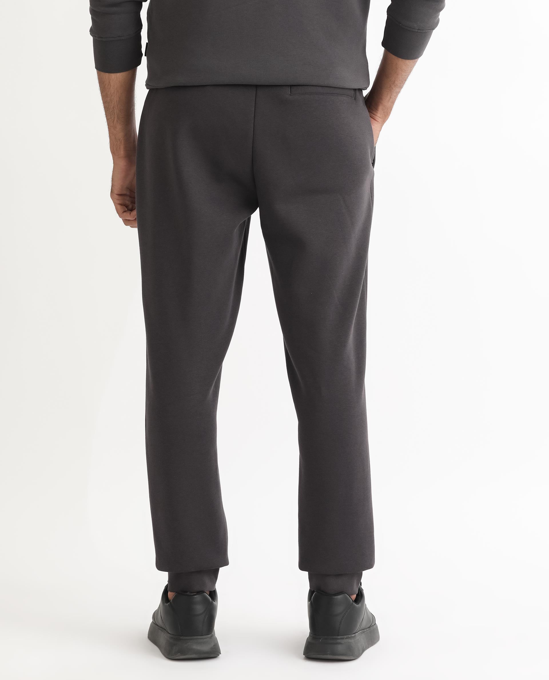 Rare Rabbit Men's Helna Dark Grey Cotton Polyester Fabric Drawstring Closure Regular Fit Mid Rise Trackpant