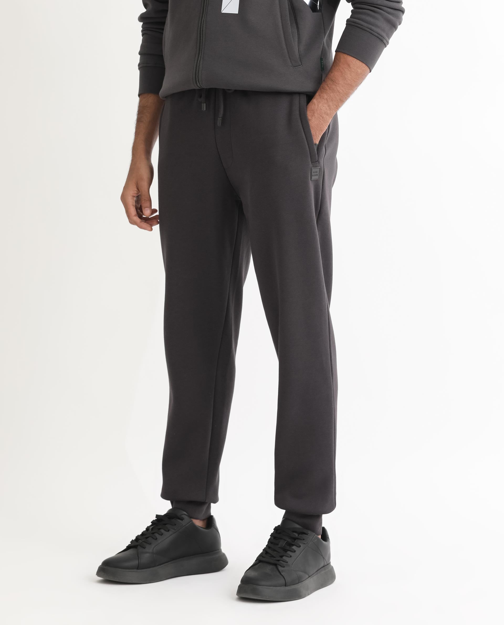 Rare Rabbit Men's Helna Dark Grey Cotton Polyester Fabric Drawstring Closure Regular Fit Mid Rise Trackpant