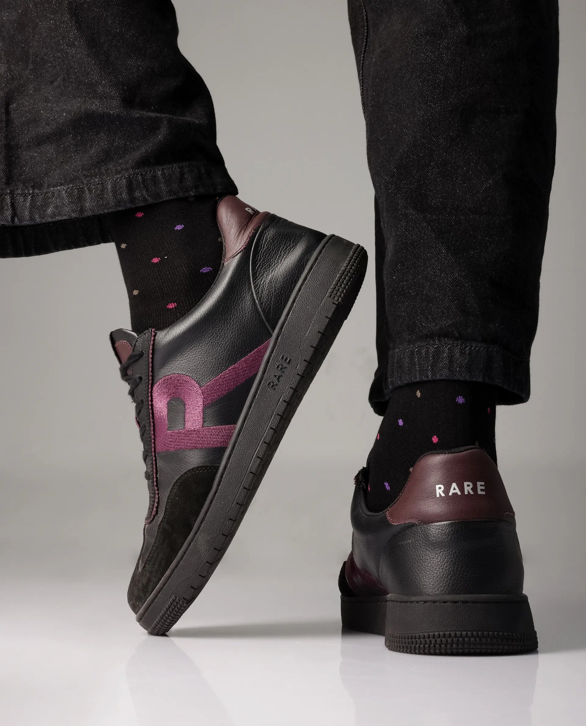 Rare Rabbit Men Hem Black Lace-Up Genuine Leather Signature Hem Branding Low-Top Sneaker Shoes